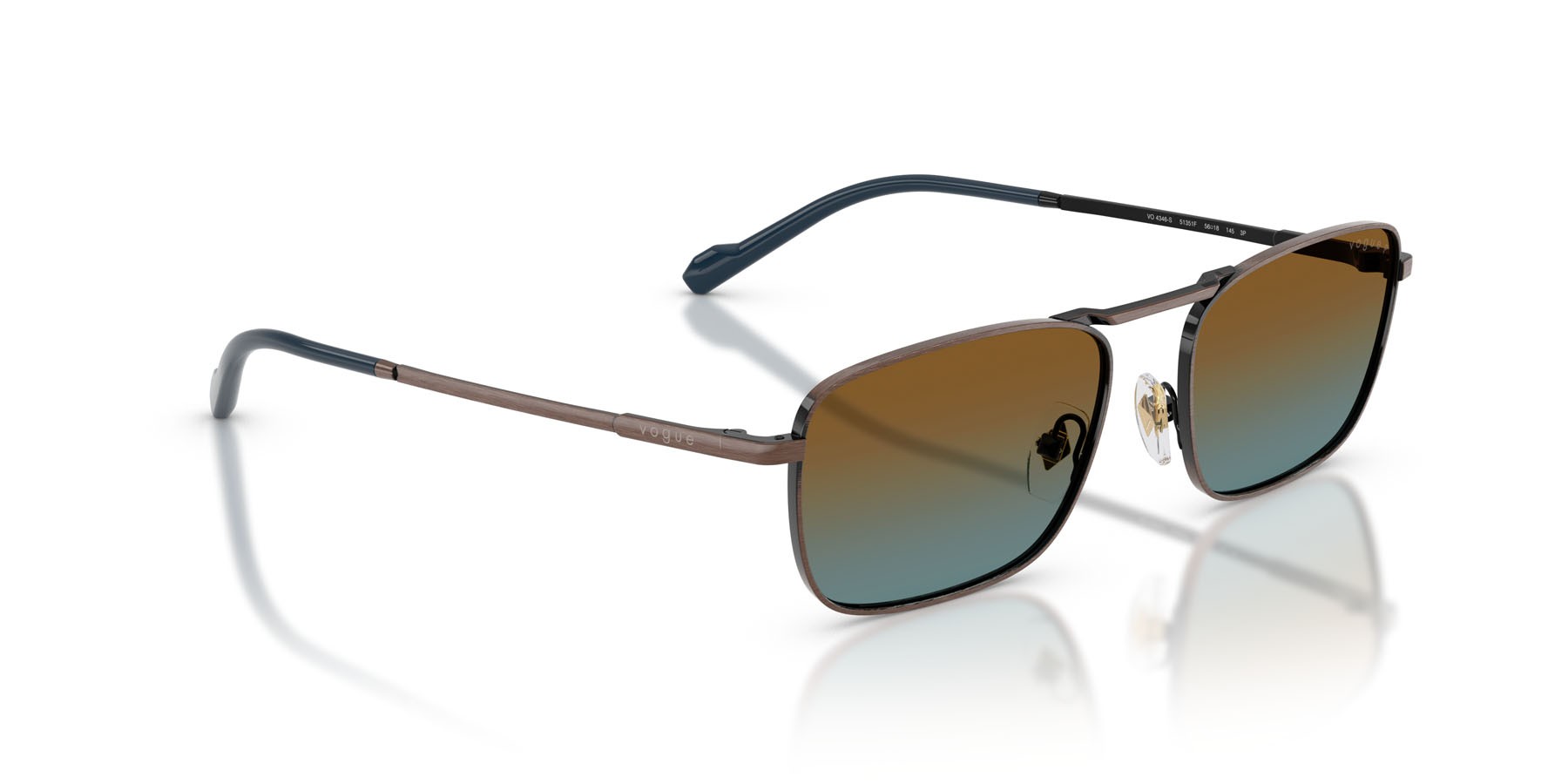 Occhiali da sole Vogue VO 4346S (51351F) colore rame antico forma quadrato lenti blu sfumato marrone polarizzata