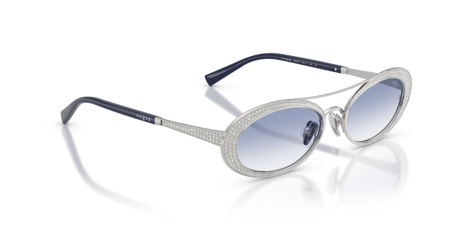 Occhiali da sole Vogue VO 4348SB (323/19) colore argento forma ovale lenti trasparente sfumato blu