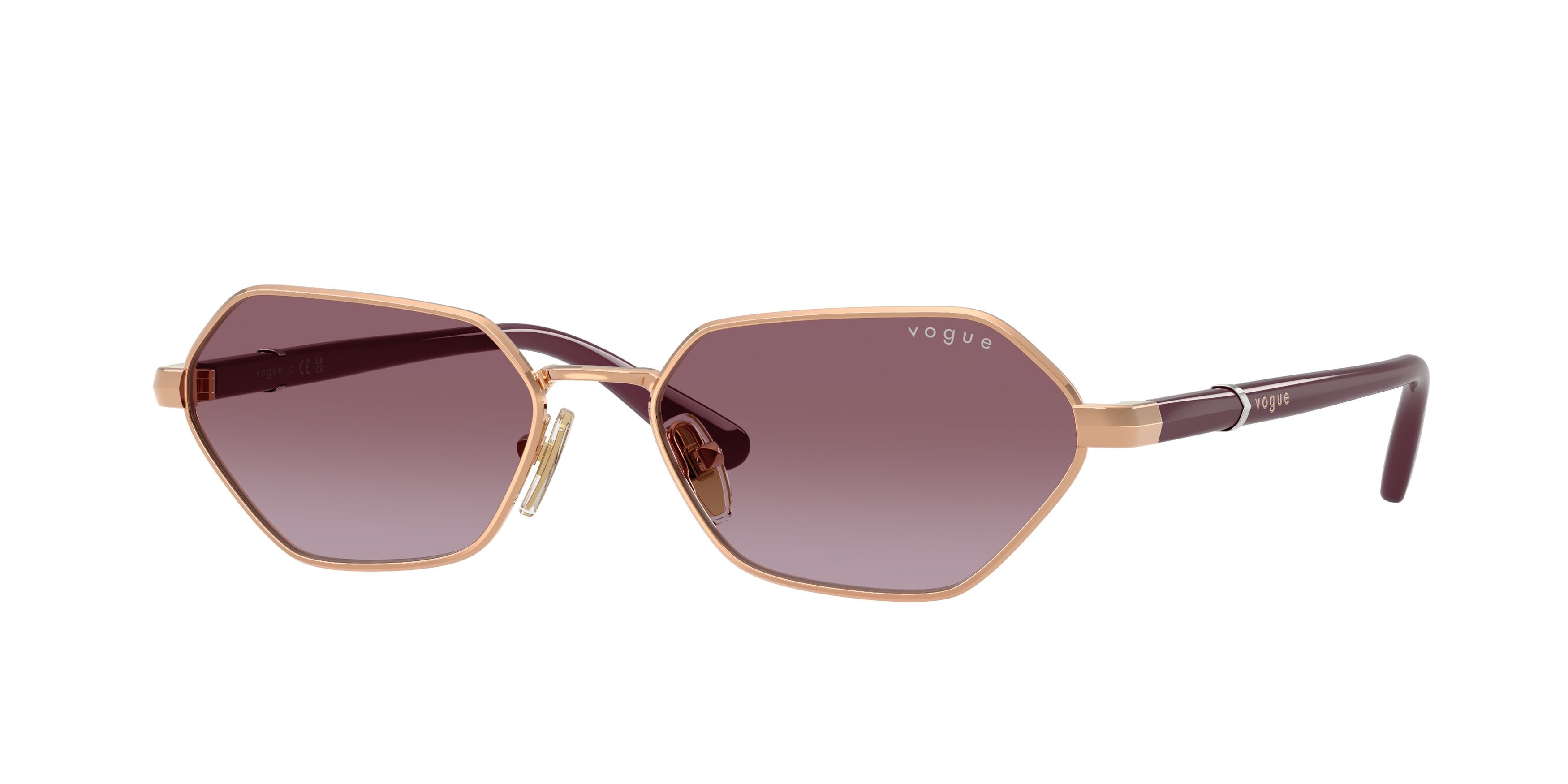 Occhiali da sole Vogue VO 4349S (51528H) colore oro rose forma farfalla lenti sfumato viola