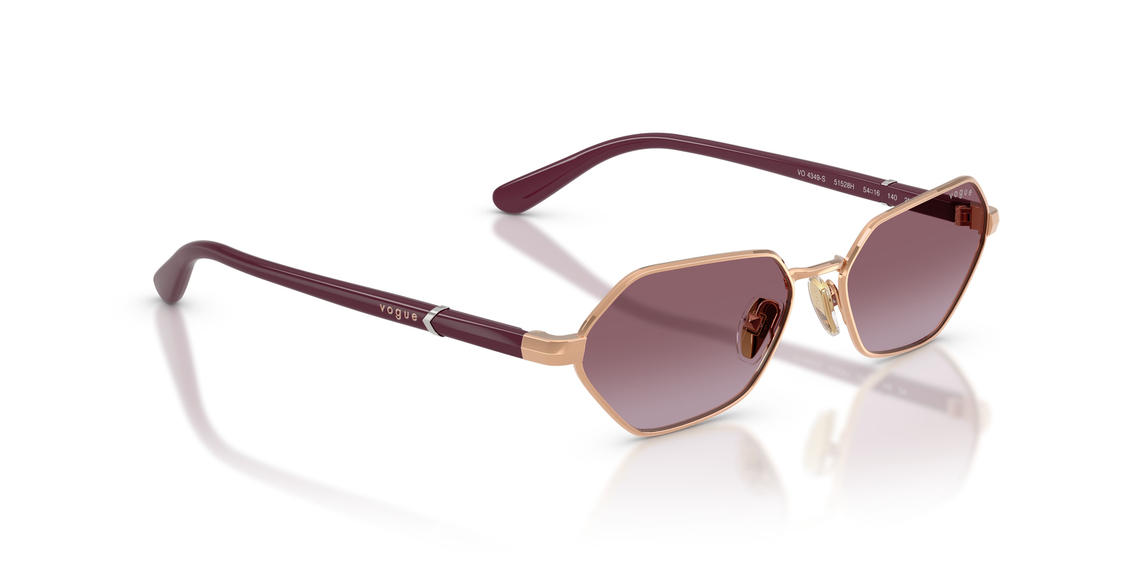 Occhiali da sole Vogue VO 4349S (51528H) colore oro rose forma farfalla lenti sfumato viola