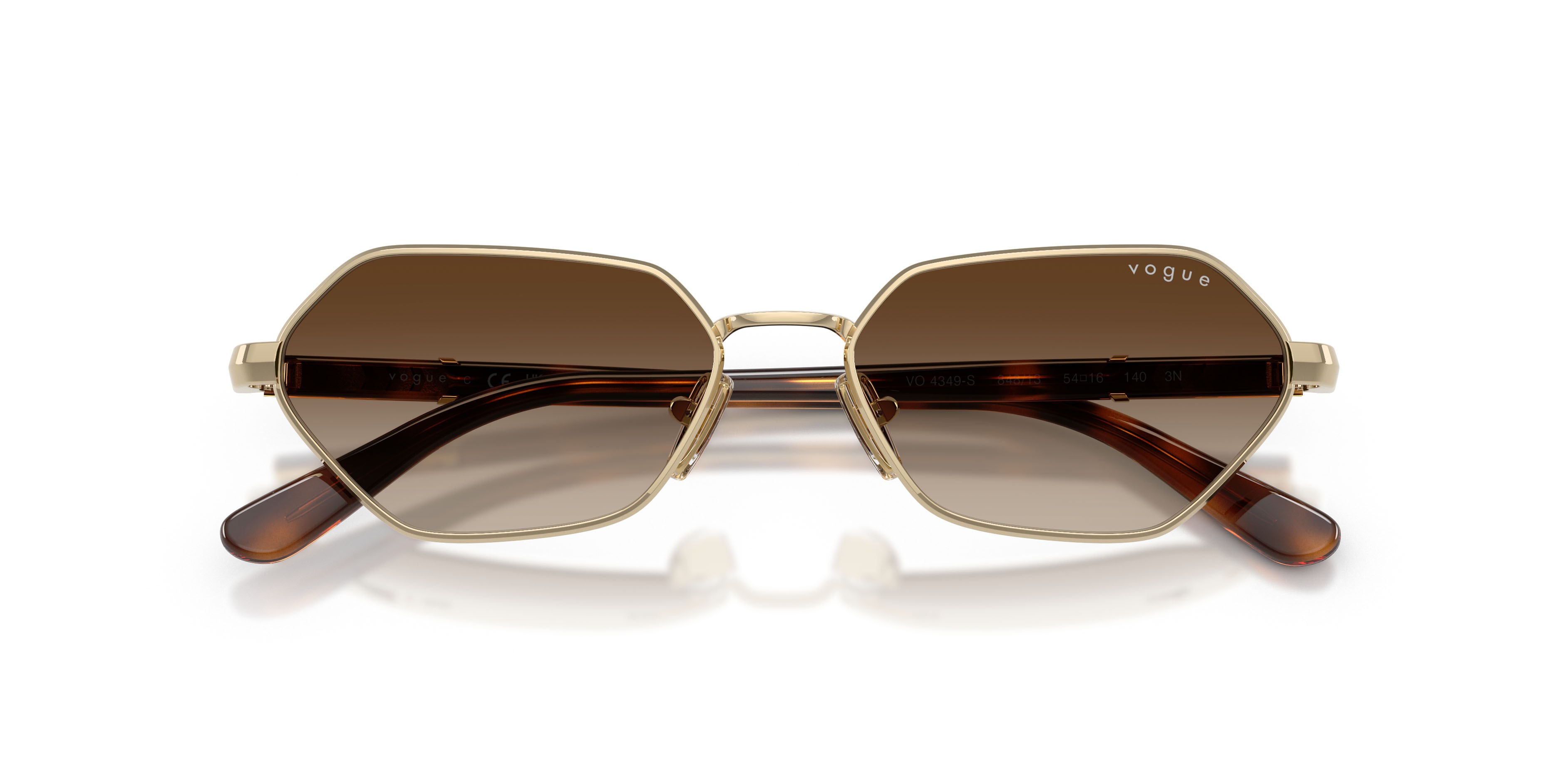 Sunglasses Vogue VO 4349S (848/13) color oro pallido shape butterfly lenses marrone sfumato