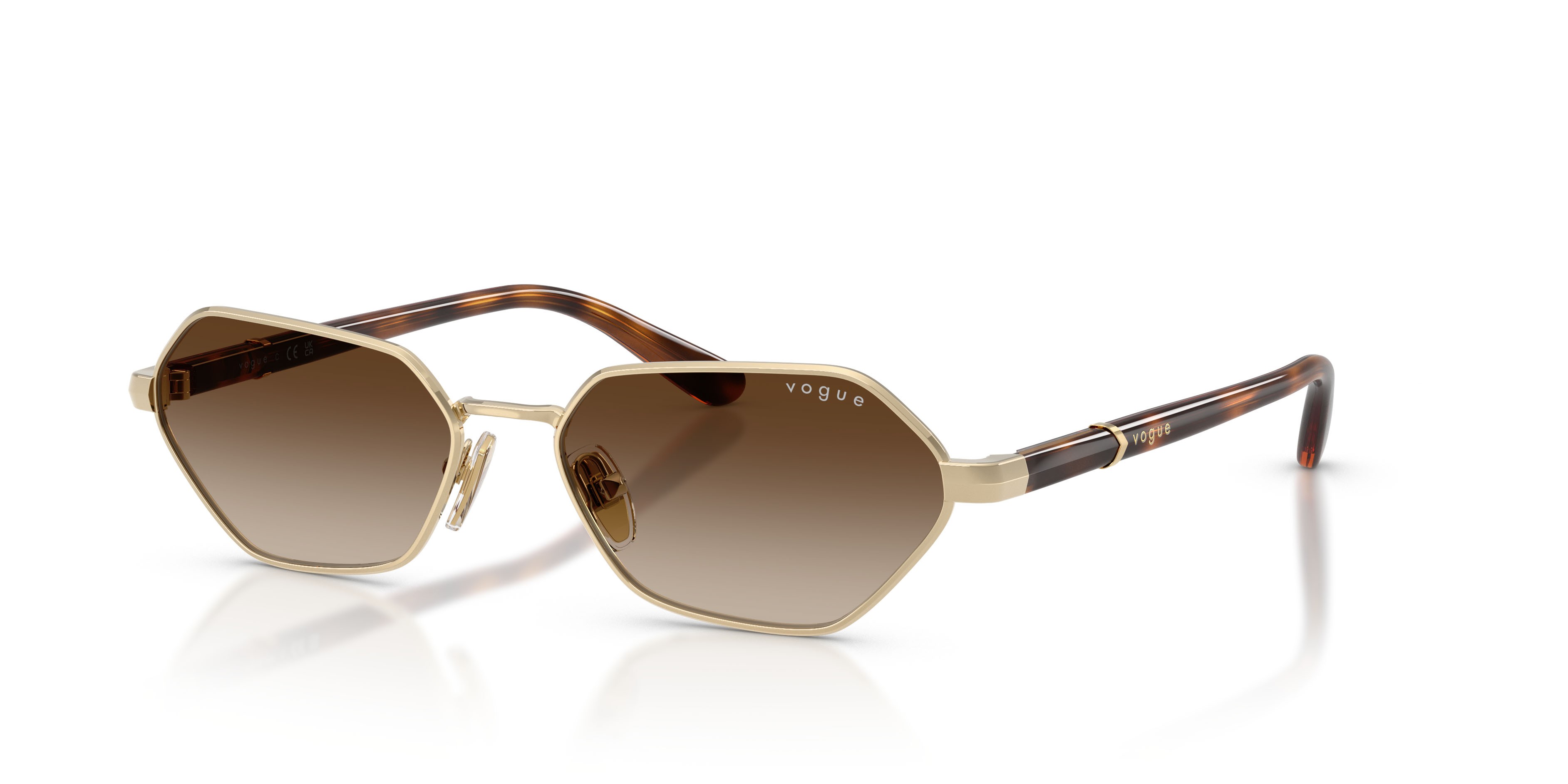 Sunglasses Vogue VO 4349S (848/13) color oro pallido shape butterfly lenses marrone sfumato