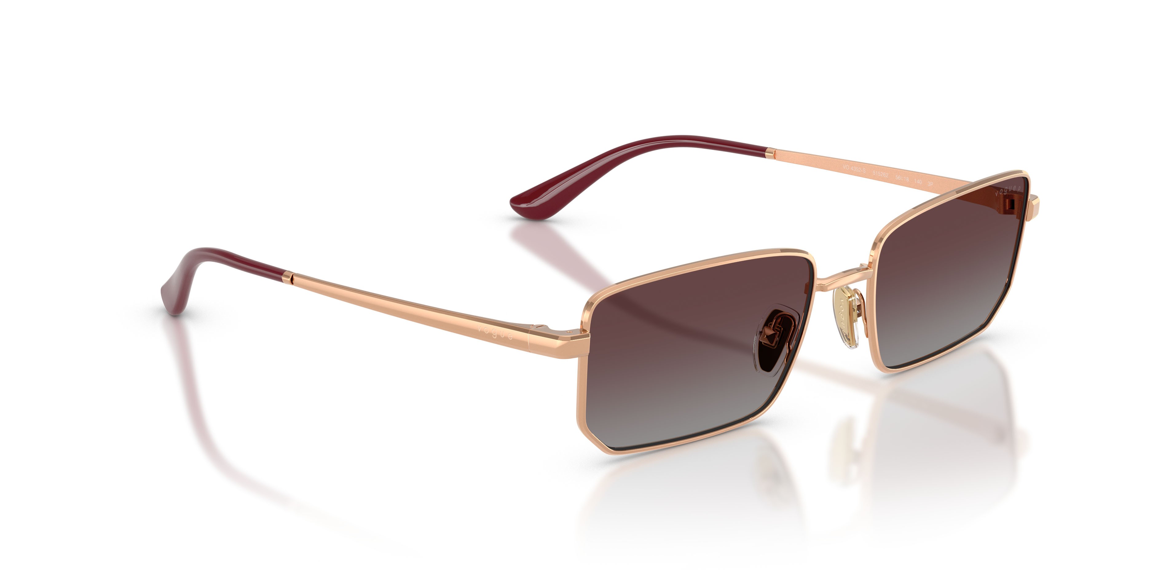 Sunglasses Vogue VO 4352S (515262) color oro rose shape irregular lenses polarizzata grigio sfumato violetto