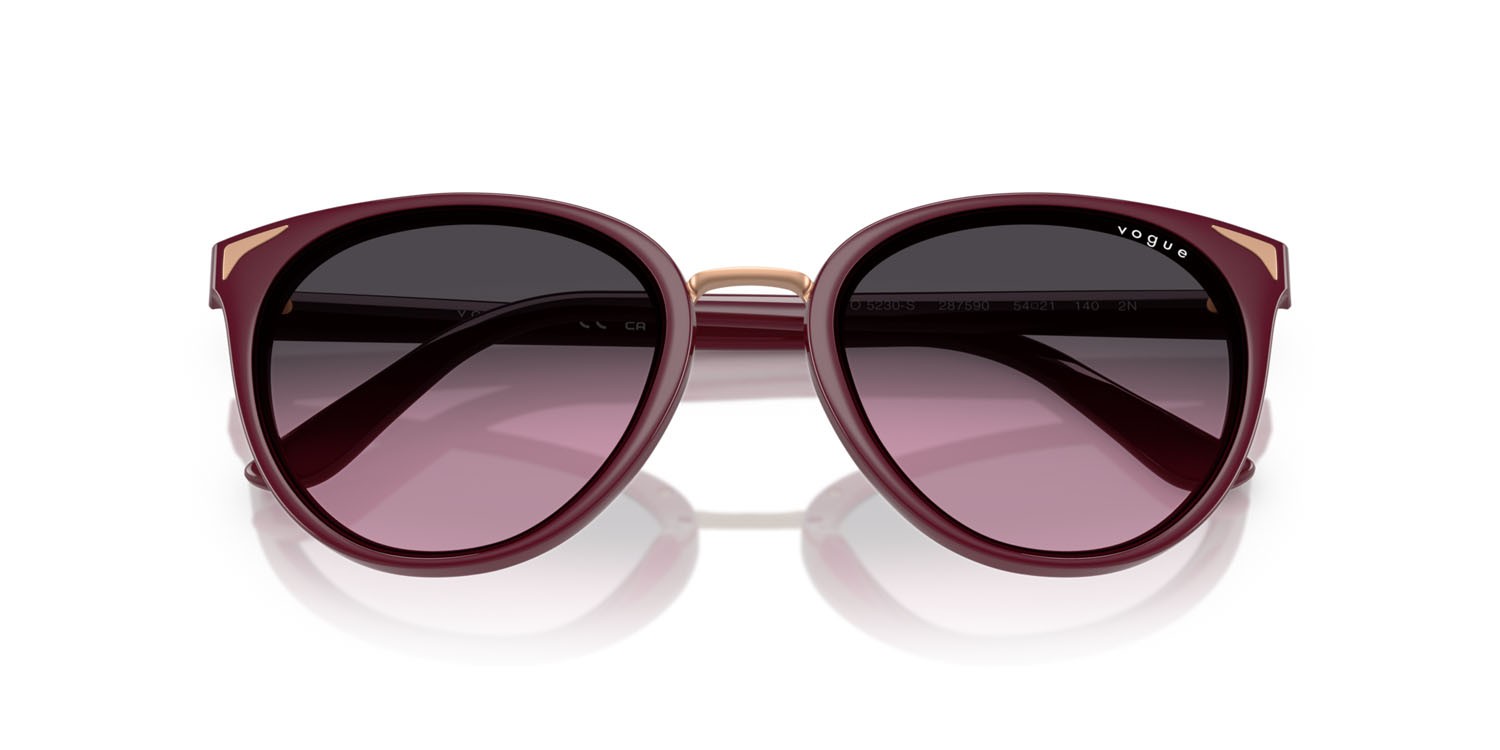 Sunglasses Vogue VO 5230S (287590) color ciliegia full shape butterfly lenses violetto sfumato grigio