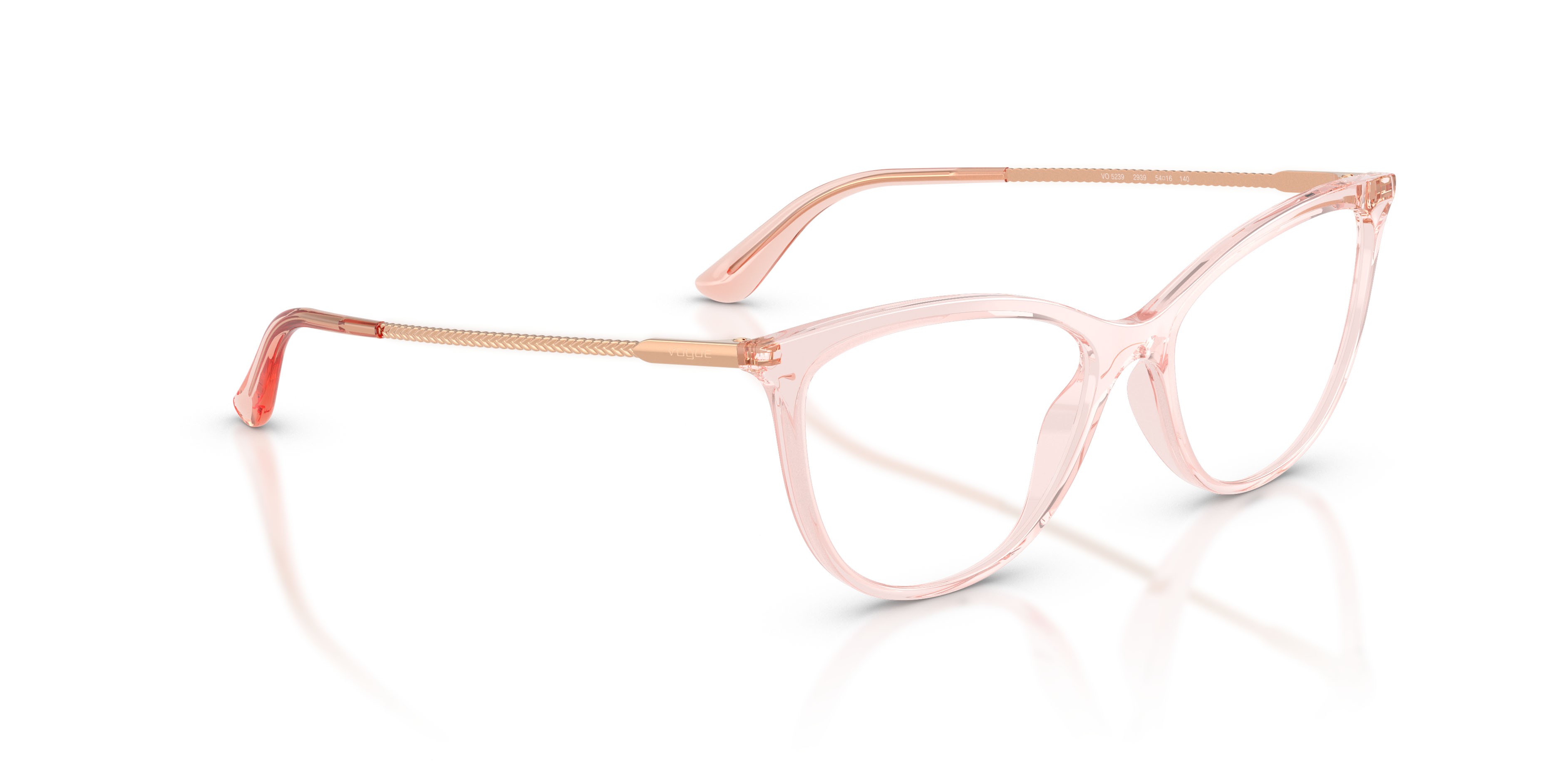 Eyeglasses Vogue VO 5239 (2939) color rosa trasparente shape cat eye lenses lente demo