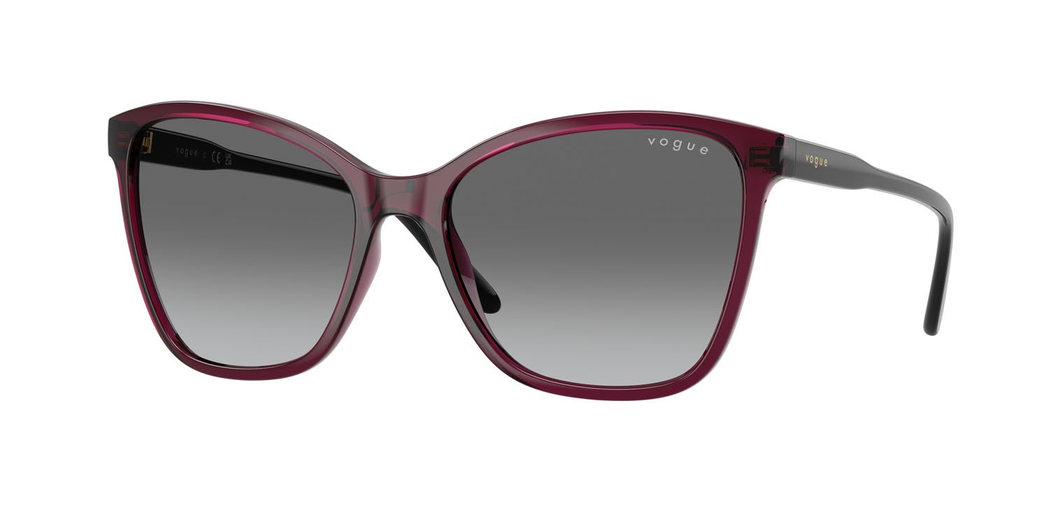 Sunglasses Vogue VO 5520S (298911) color rosso ciliegia trasparente shape butterfly lenses grigio sfumato