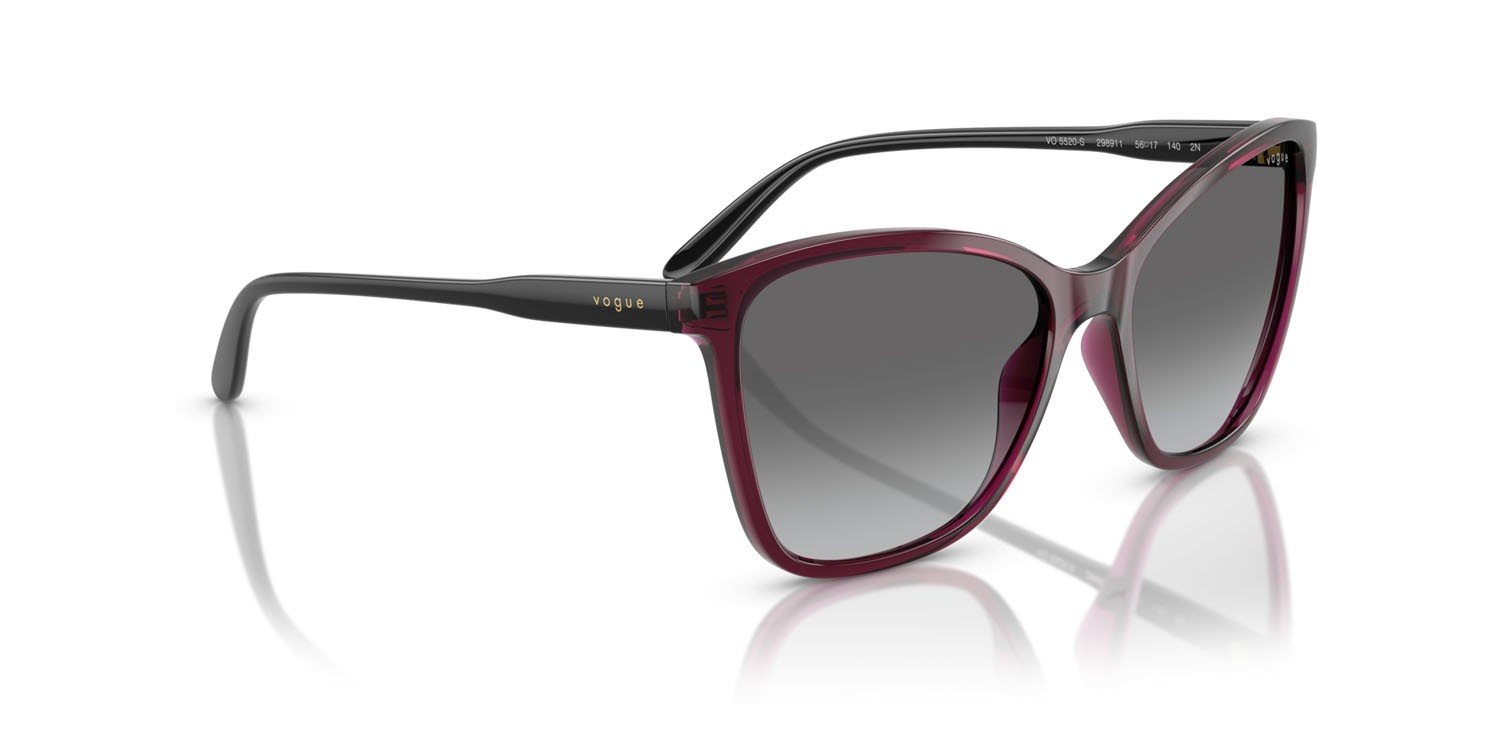 Sunglasses Vogue VO 5520S (298911) color rosso ciliegia trasparente shape butterfly lenses grigio sfumato