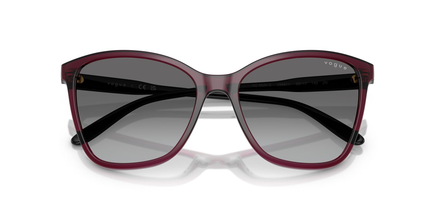 Sunglasses Vogue VO 5520S (298911) color rosso ciliegia trasparente shape butterfly lenses grigio sfumato