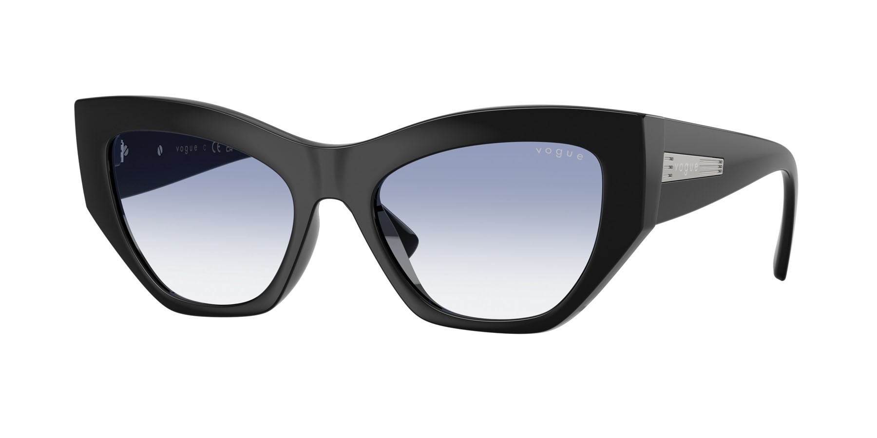 Occhiali da sole Vogue VO 5607S (W44/19) colore nero forma irregolare lenti trasparente sfumato azzurro