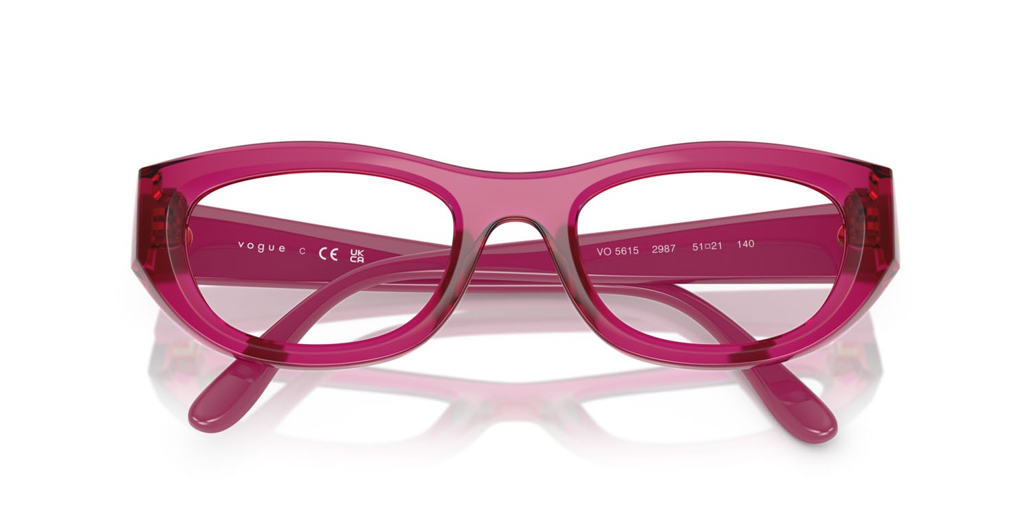 Eyeglasses Vogue VO 5615 (2987) color fucsia trasparente shape cat eye lenses lente demo