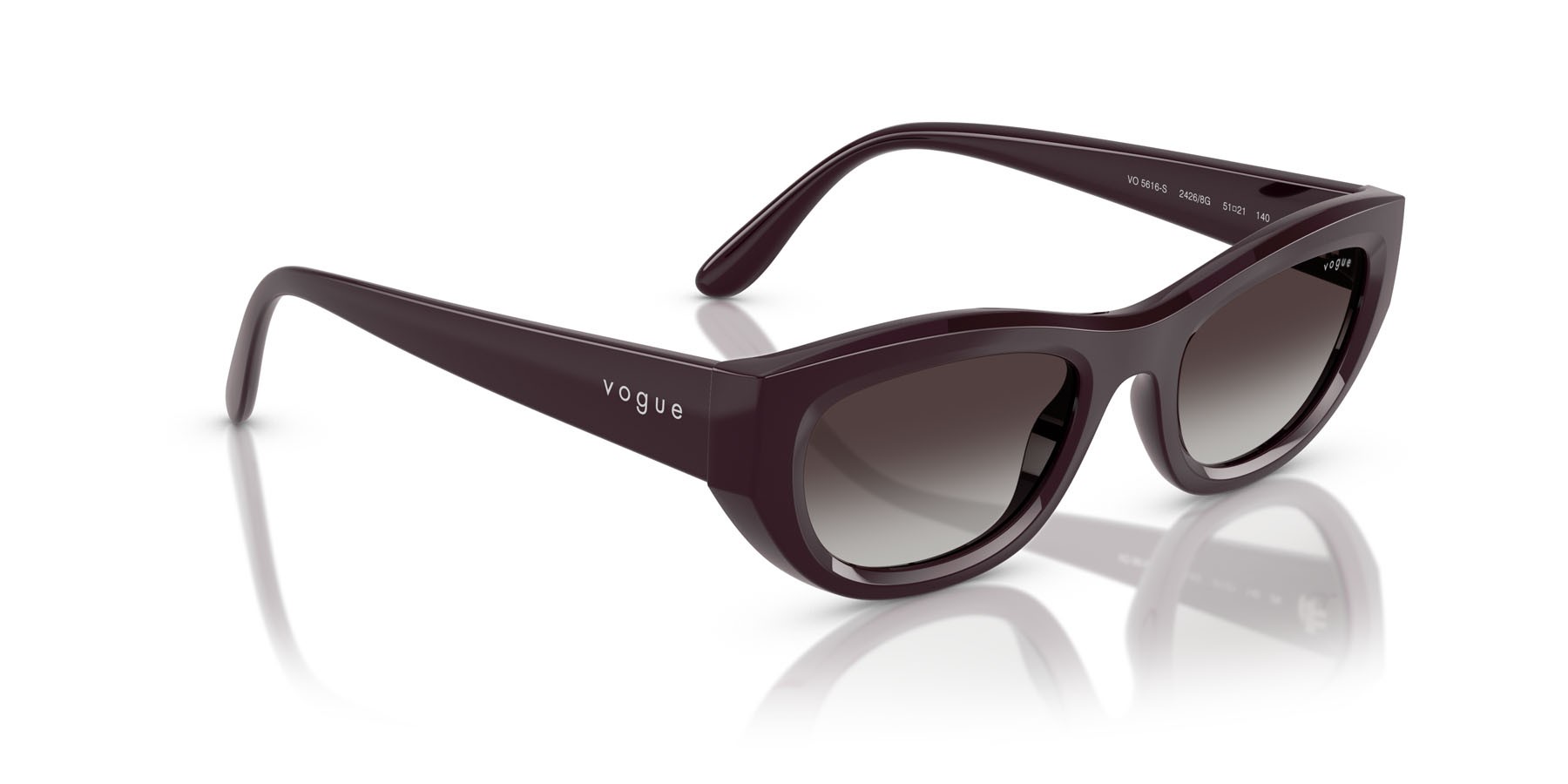 Sunglasses Vogue VO 5616S (24268G) color bordeaux full shape cat eye lenses sfumato grigio