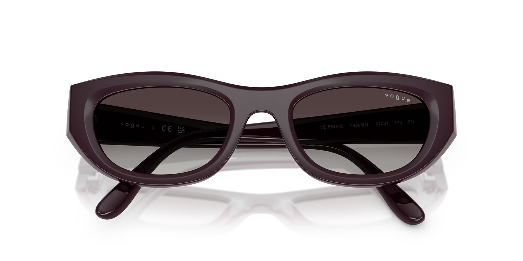 Sunglasses Vogue VO 5616S (24268G) color bordeaux full shape cat eye lenses sfumato grigio