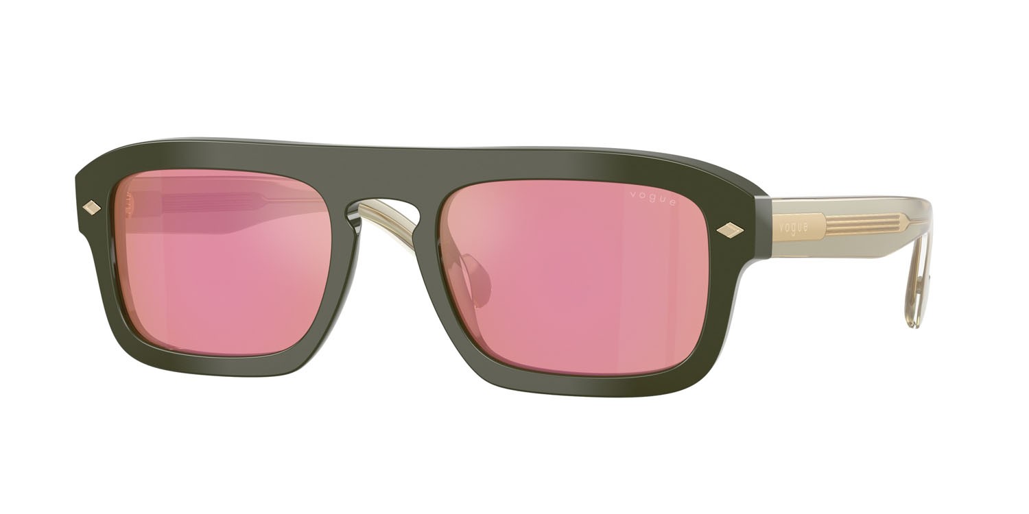 Occhiali da sole Vogue VO 5620S (3217F6) colore verde pieno forma irregolare lenti rosa scuro specchiato rosso