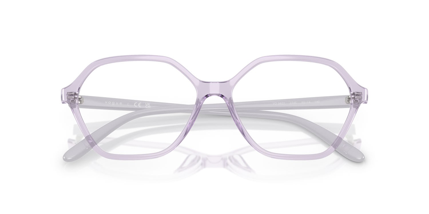 Eyeglasses Vogue VO 5622 (2745) color viola trasparente shape irregular lenses lente demo