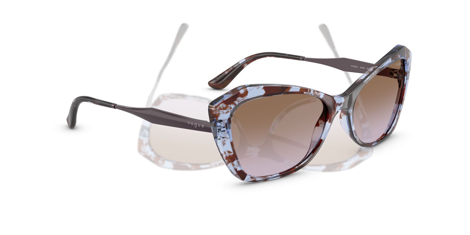 Occhiali da sole Vogue VO 5626S (320168) colore blu havana forma irregolare lenti violetto sfumato marrone