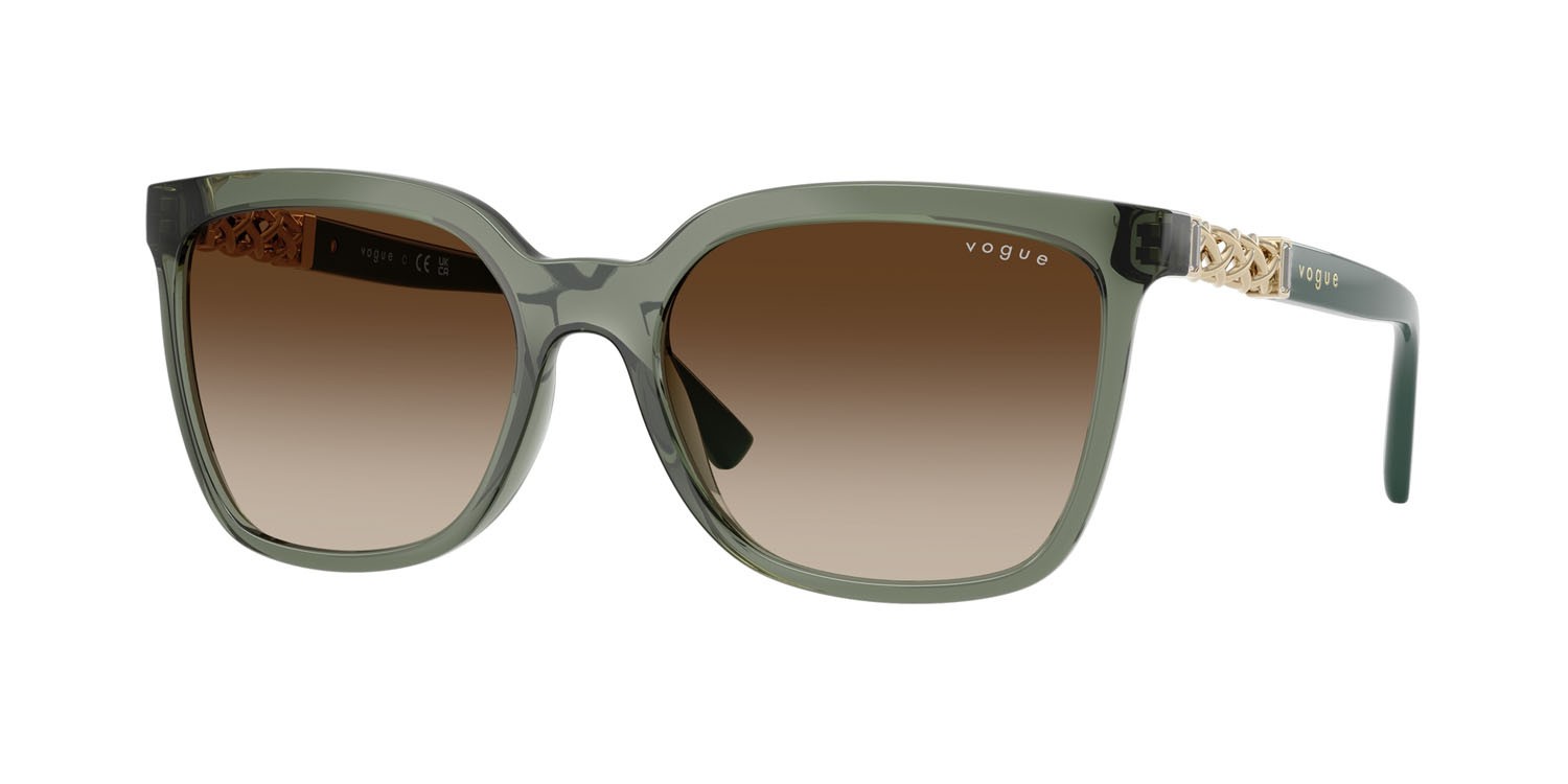 Occhiali da sole Vogue VO 5633SB (308613) colore verde germano reale trasparente forma quadrato lenti marrone sfumato