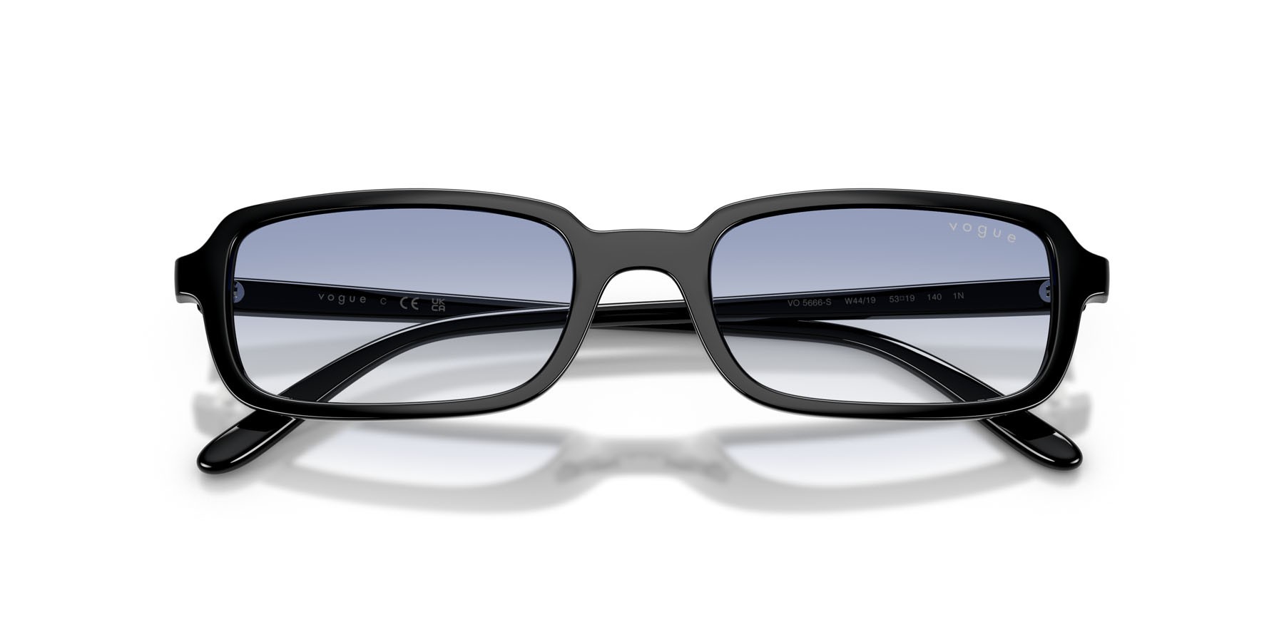 Sunglasses Vogue VO 5666S (W44/19) color nero shape square lenses trasparente sfumato azzurro