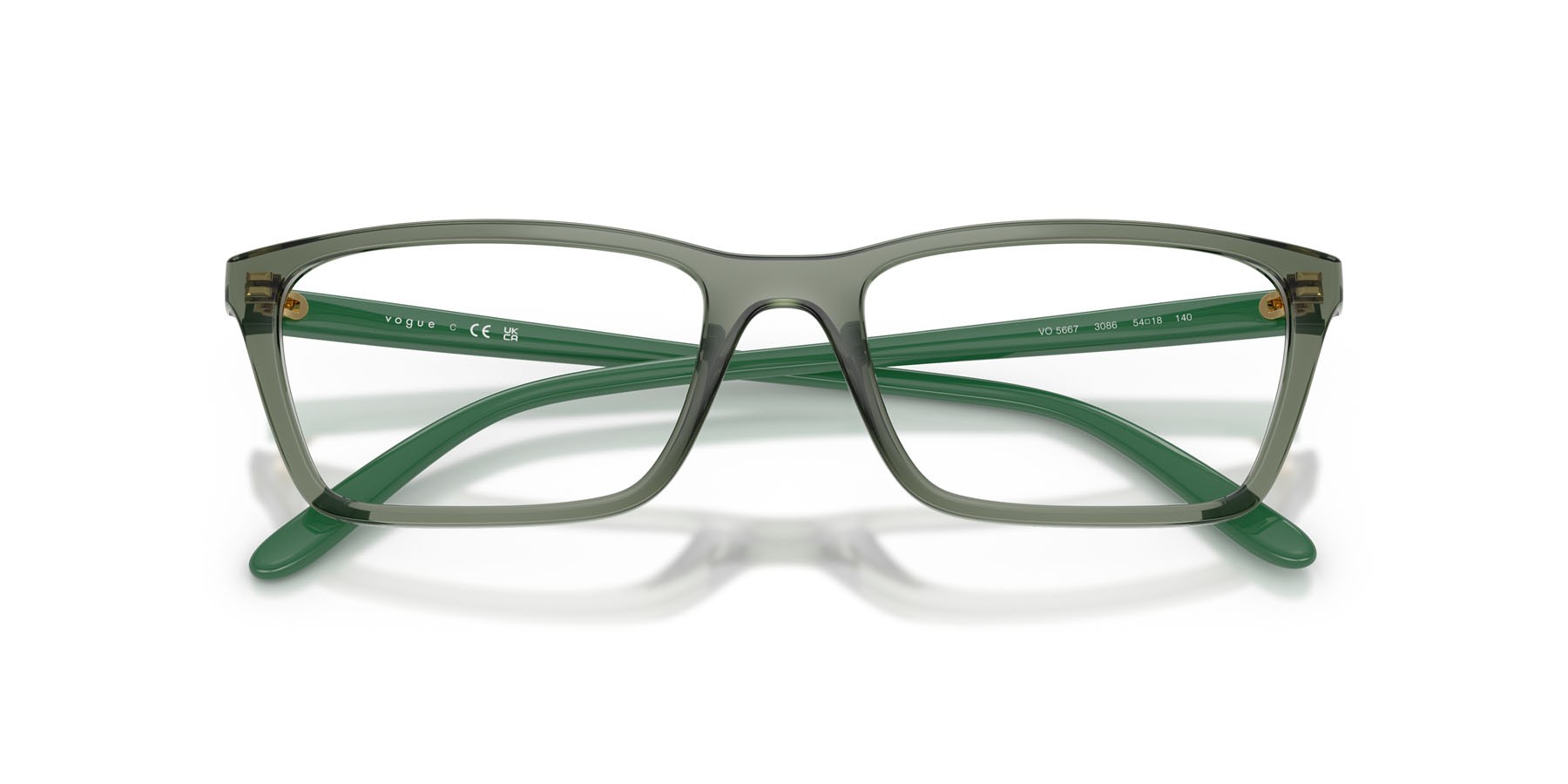 Eyeglasses Vogue VO 5667 (3086) color verde germano reale trasparente shape square lenses lente demo