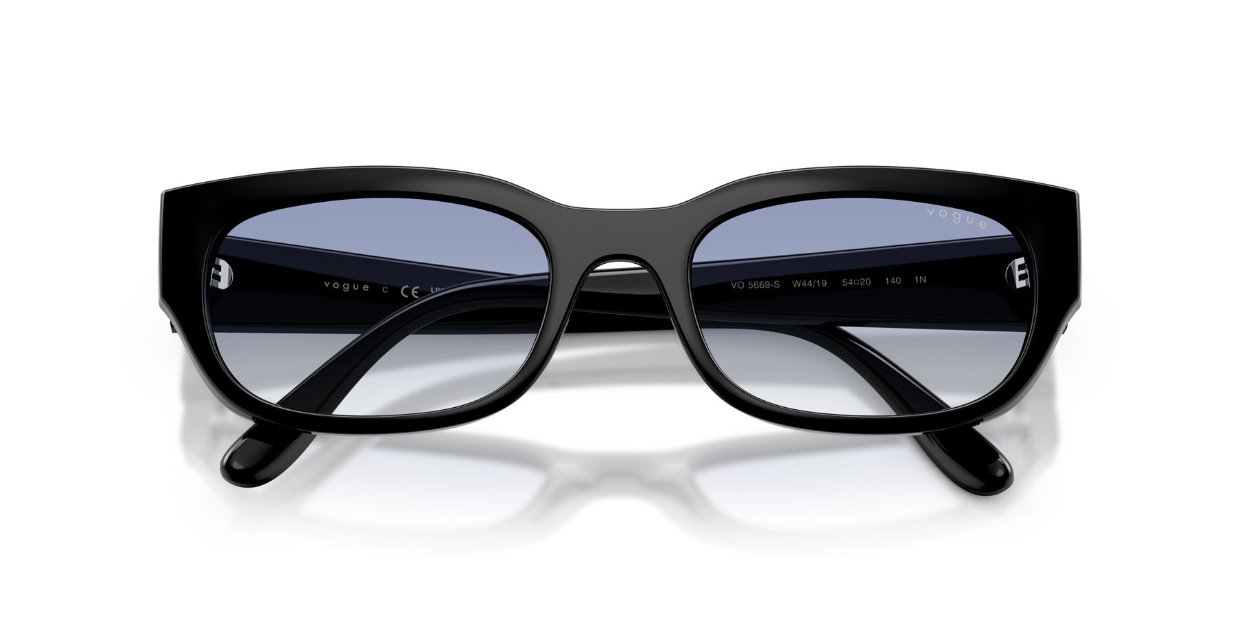 Sunglasses Vogue VO 5669S (W44/19) color nero shape square lenses trasparente sfumato azzurro