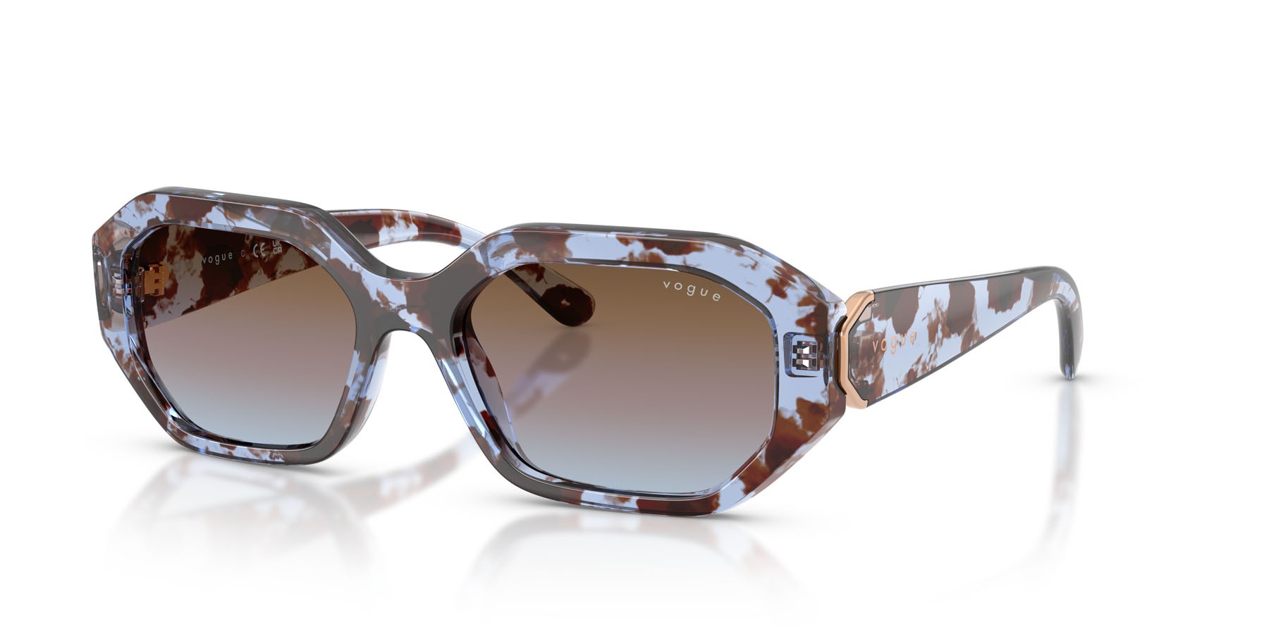 Sunglasses Vogue VO 5675S (320148) color blu havana shape irregular lenses azzurro sfumato rosa sfumato marrone