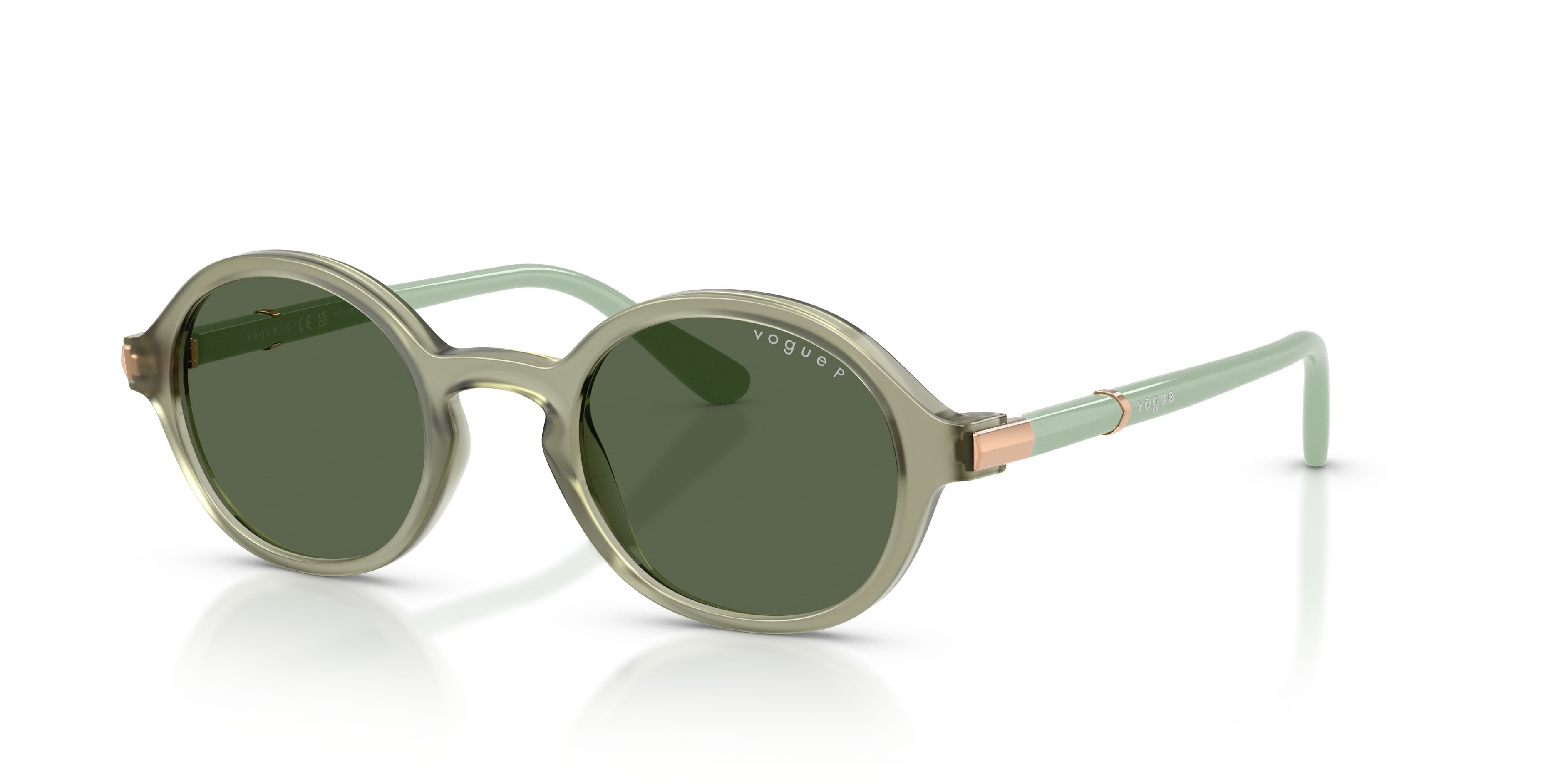 Sunglasses Vogue VO 5692S (32959A) color verde opale shape round lenses polar verde scuro