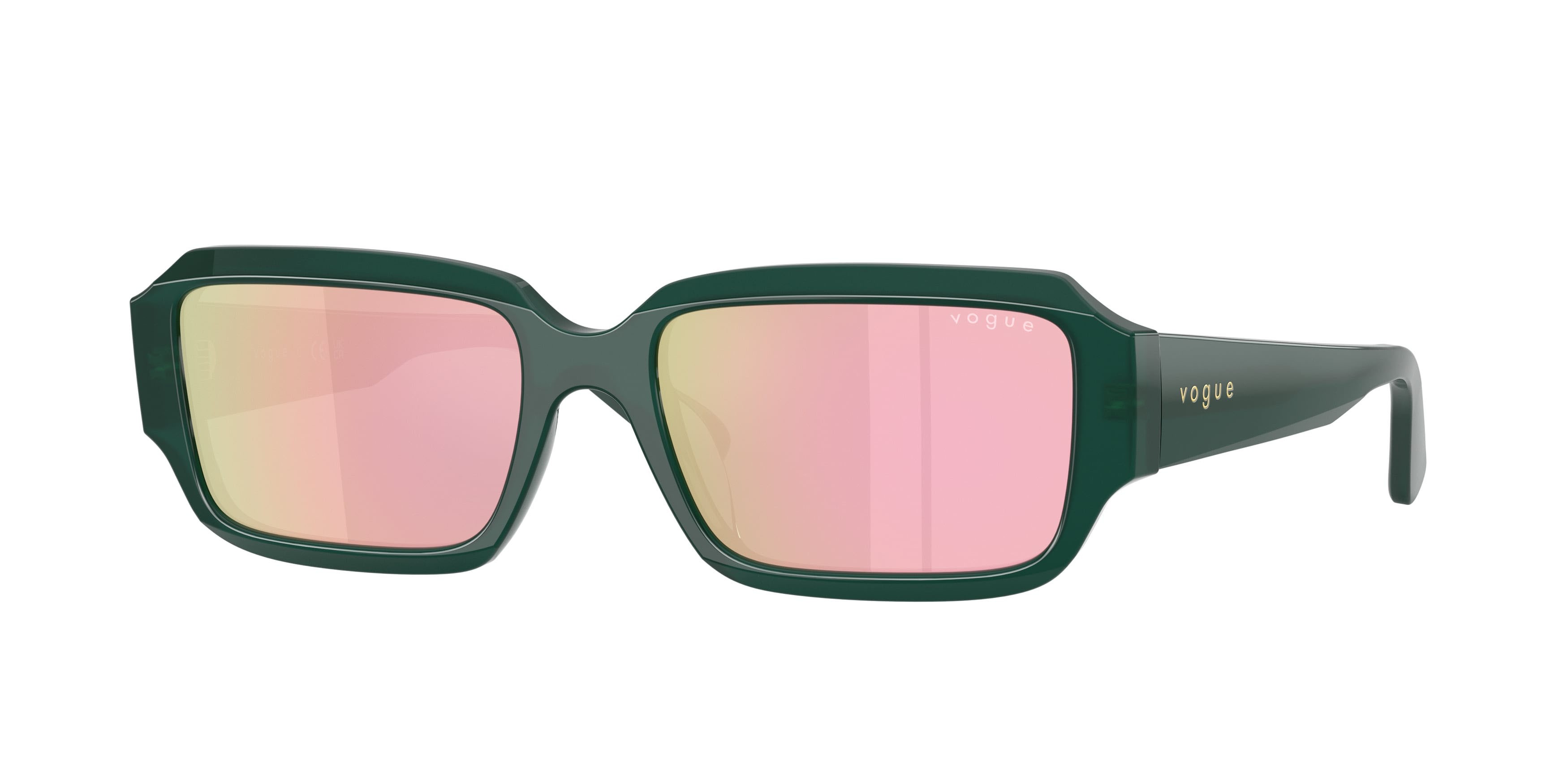 Sunglasses Vogue VO 5693SU (32824Z) color verde opale shape rectangle lenses grigio specchiato giallo e rosa