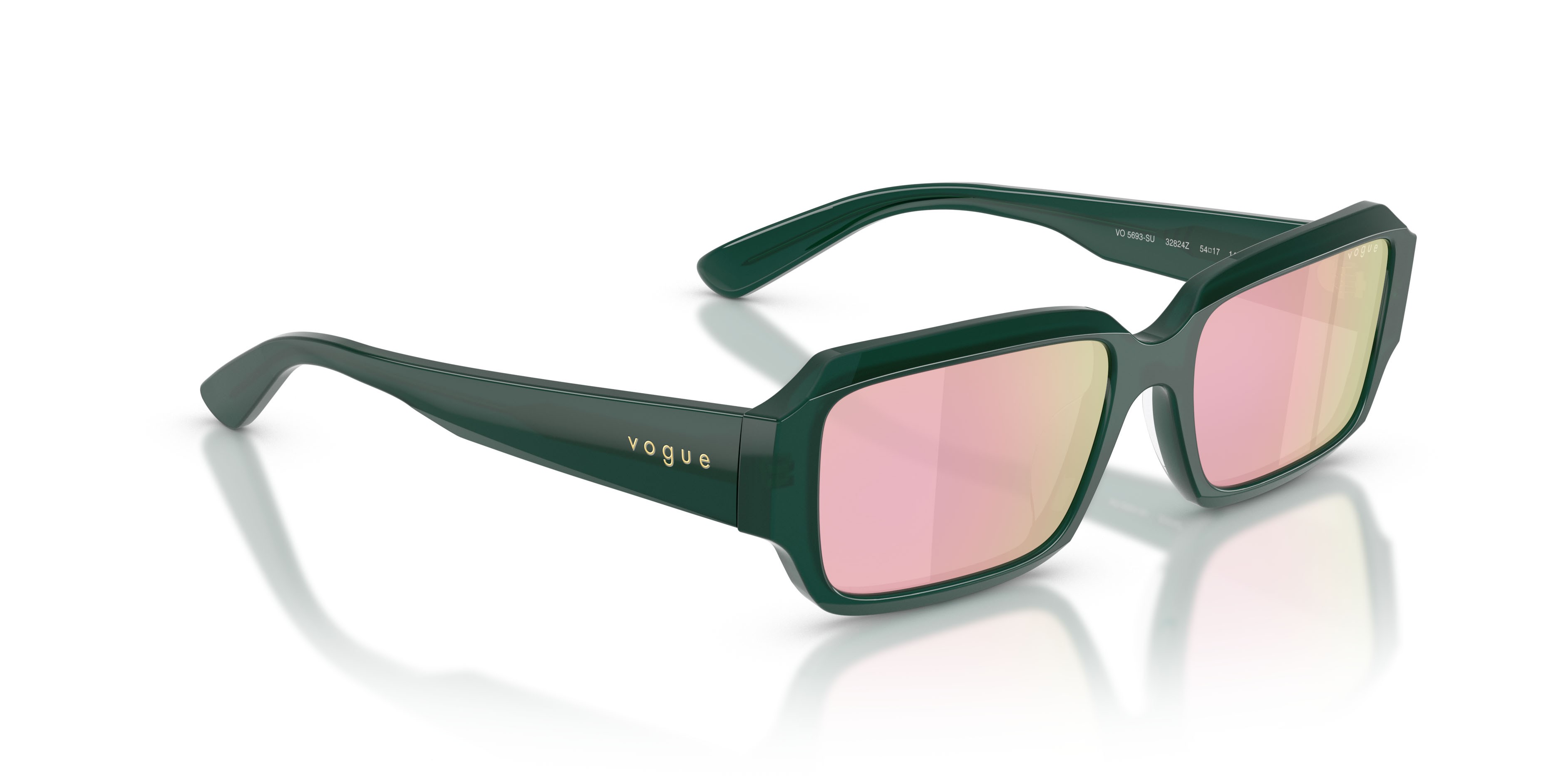 Sunglasses Vogue VO 5693SU (32824Z) color verde opale shape rectangle lenses grigio specchiato giallo e rosa