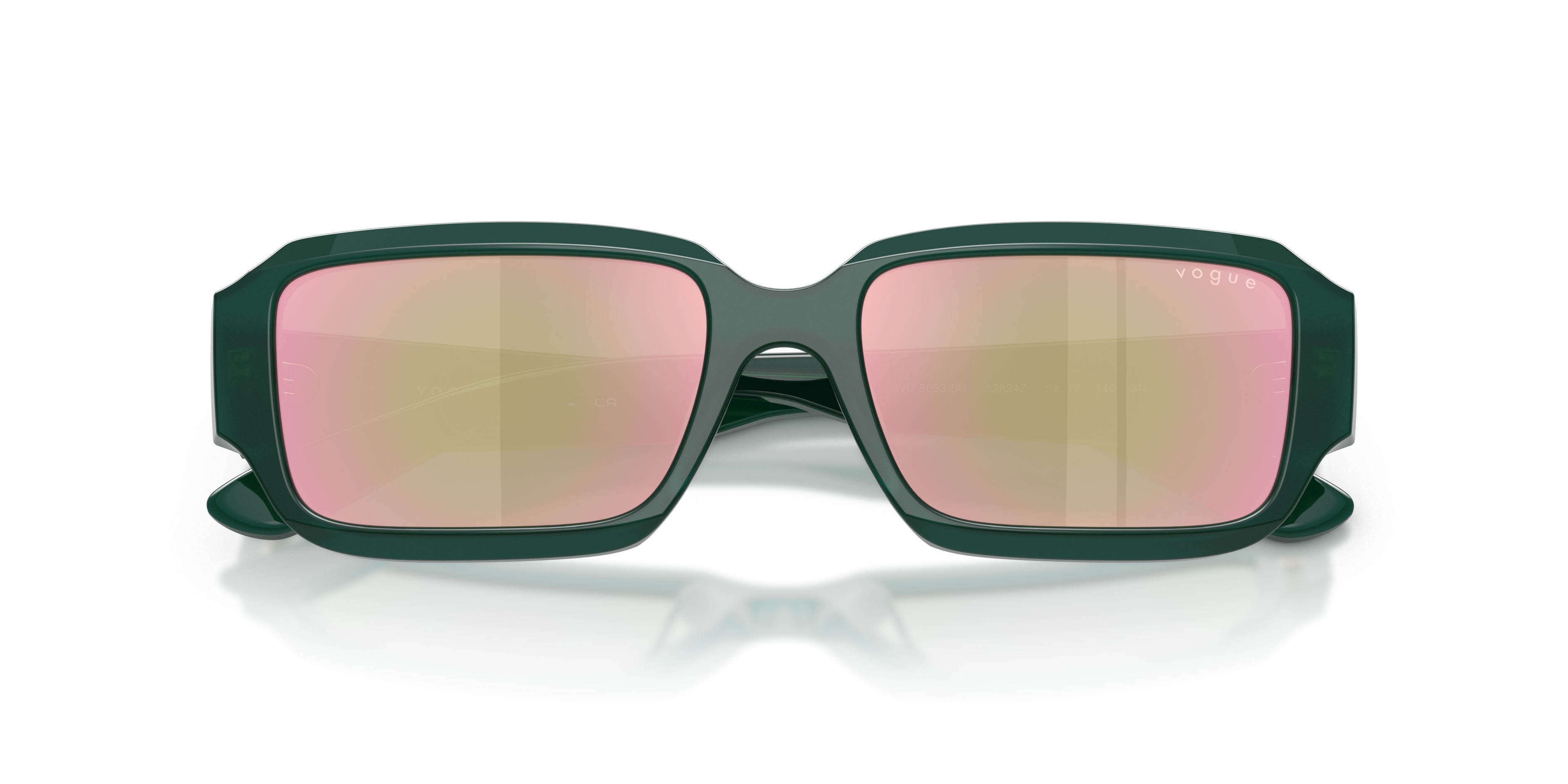 Sunglasses Vogue VO 5693SU (32824Z) color verde opale shape rectangle lenses grigio specchiato giallo e rosa