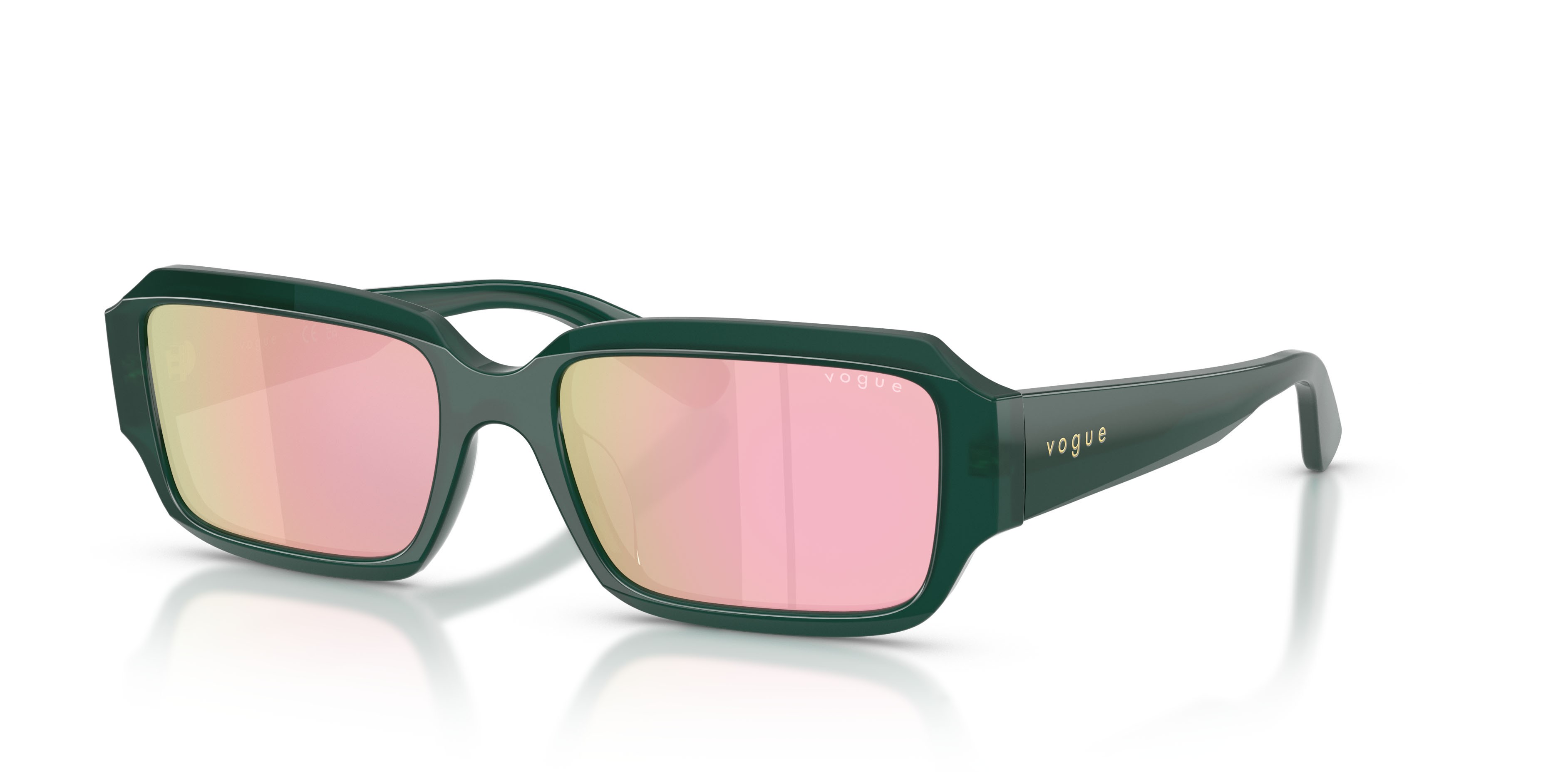 Sunglasses Vogue VO 5693SU (32824Z) color verde opale shape rectangle lenses grigio specchiato giallo e rosa