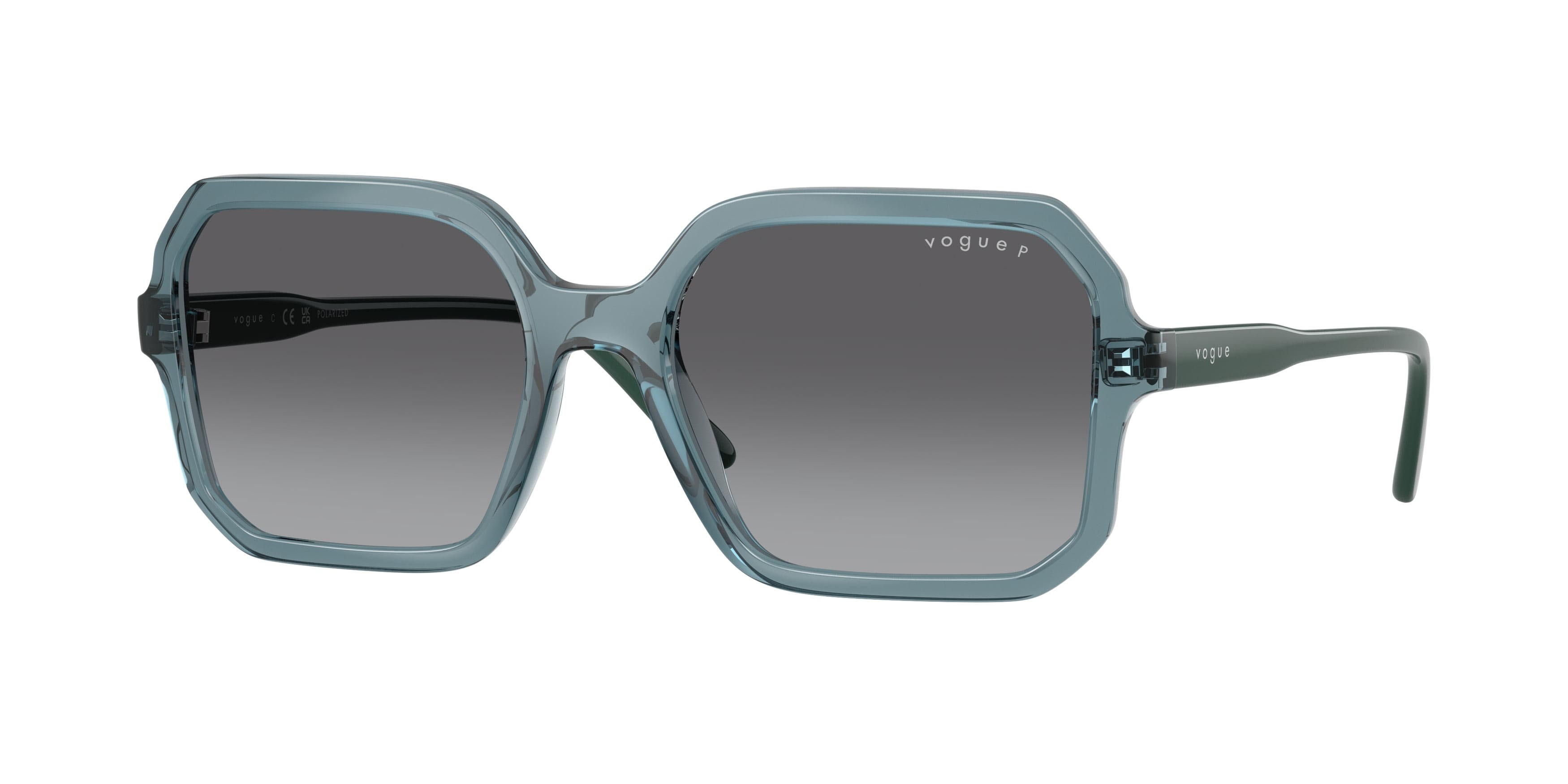 Sunglasses Vogue VO 5696S (3285T3) color azzurro trasparente shape square lenses grigio sfumato polarizzata