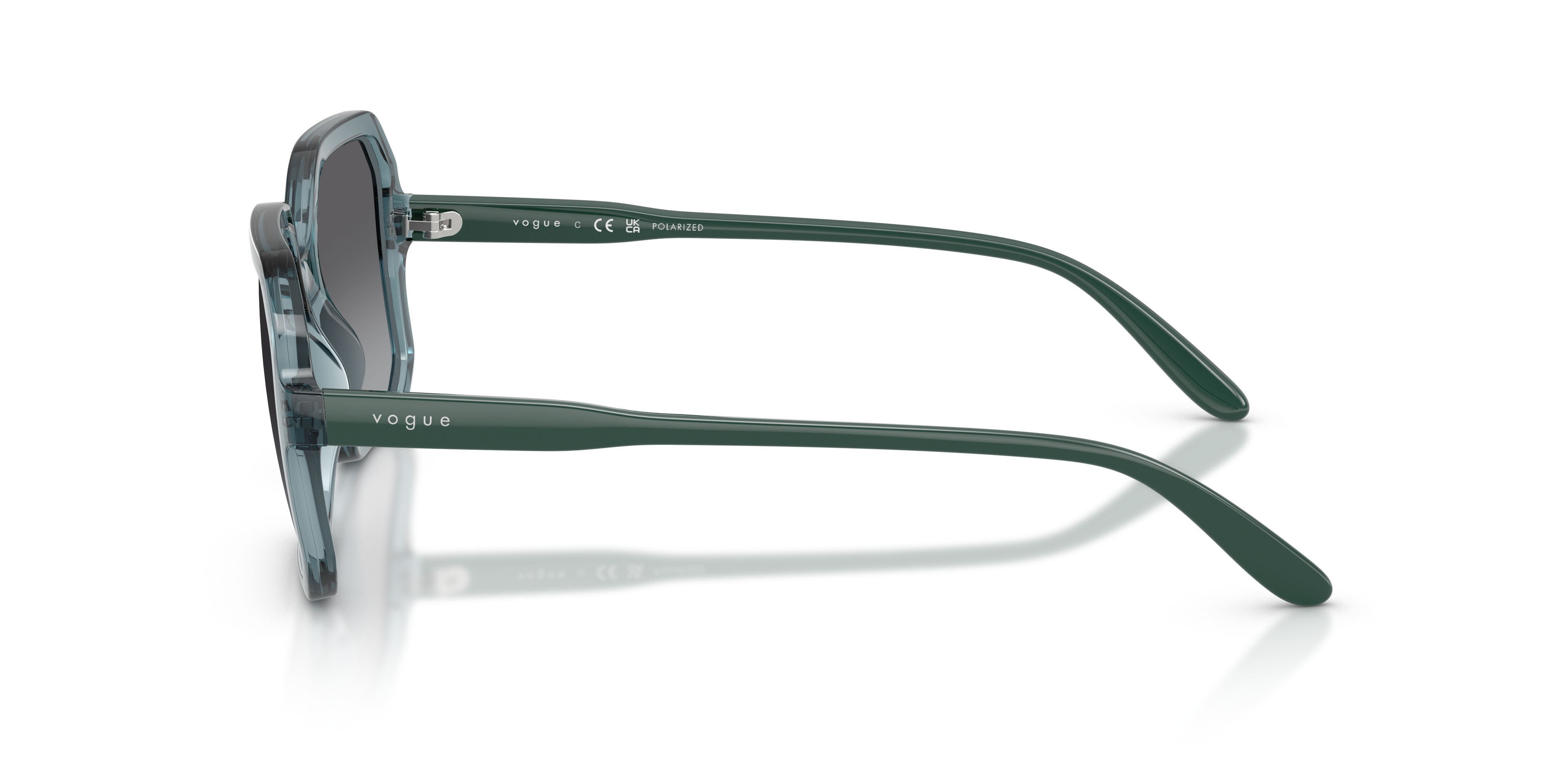 Sunglasses Vogue VO 5696S (3285T3) color azzurro trasparente shape square lenses grigio sfumato polarizzata