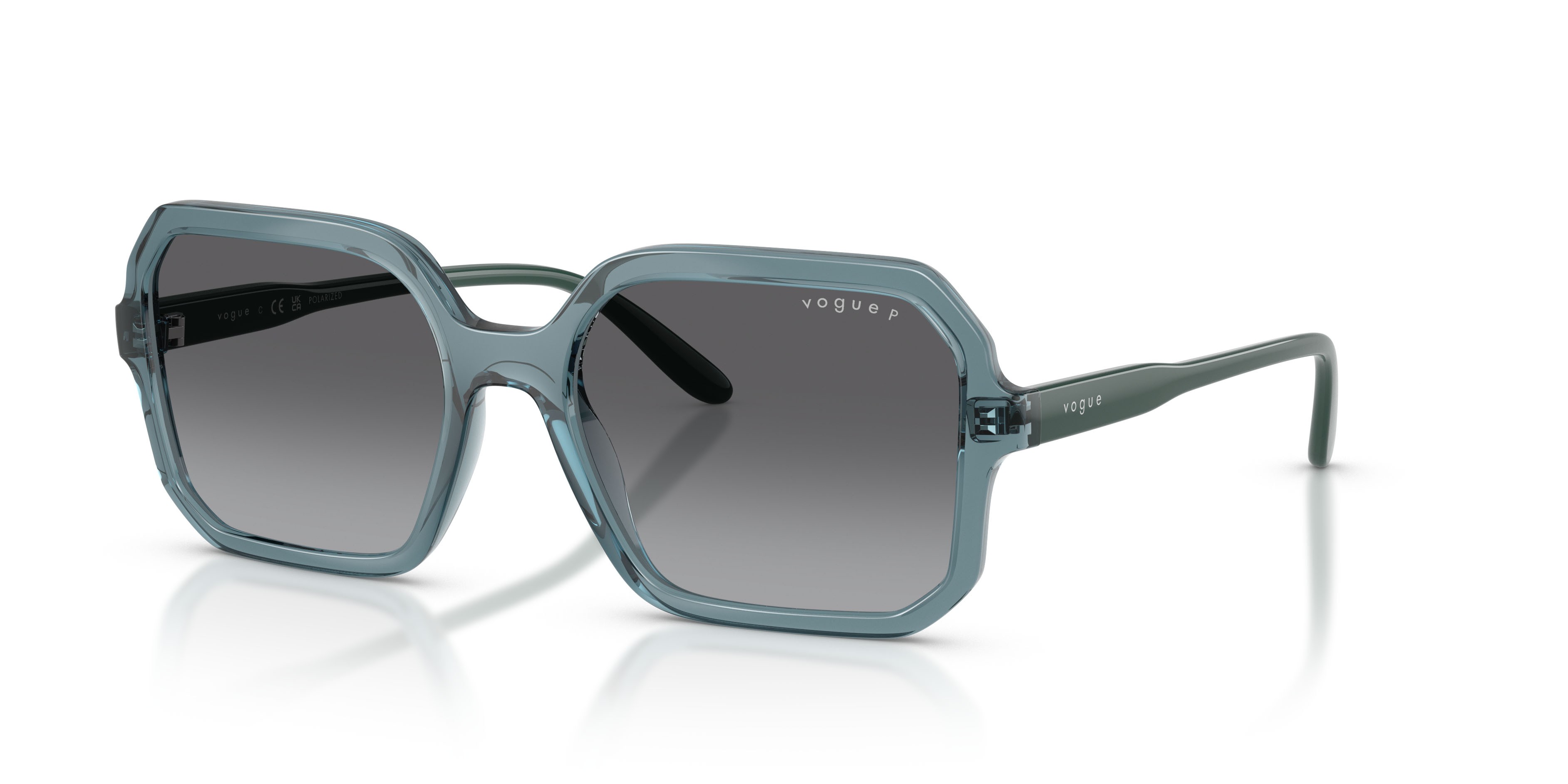 Sunglasses Vogue VO 5696S (3285T3) color azzurro trasparente shape square lenses grigio sfumato polarizzata