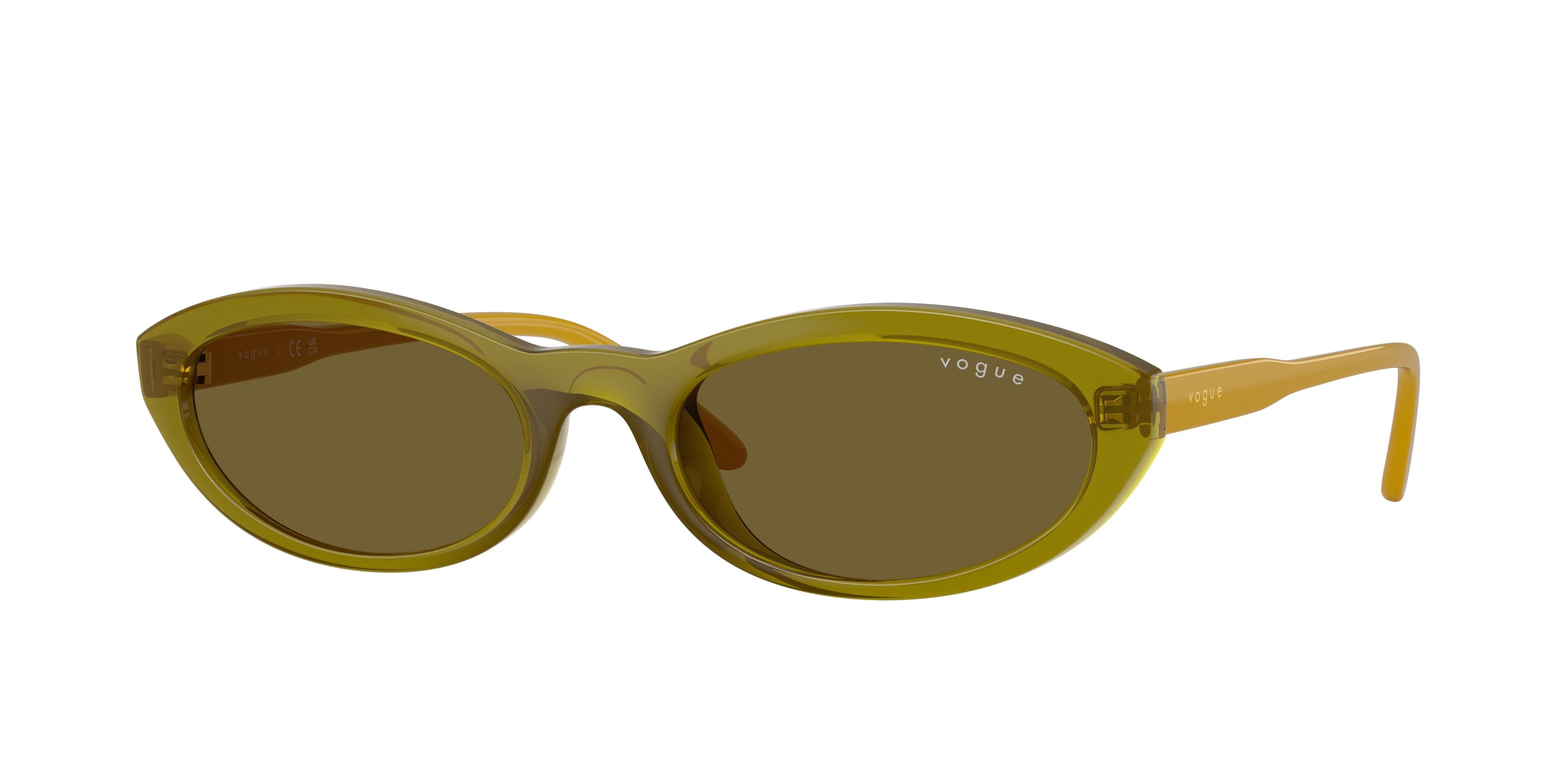 Sunglasses Vogue VO 5697SU (328373) color verde oliva trasparente shape oval lenses marrone scuro