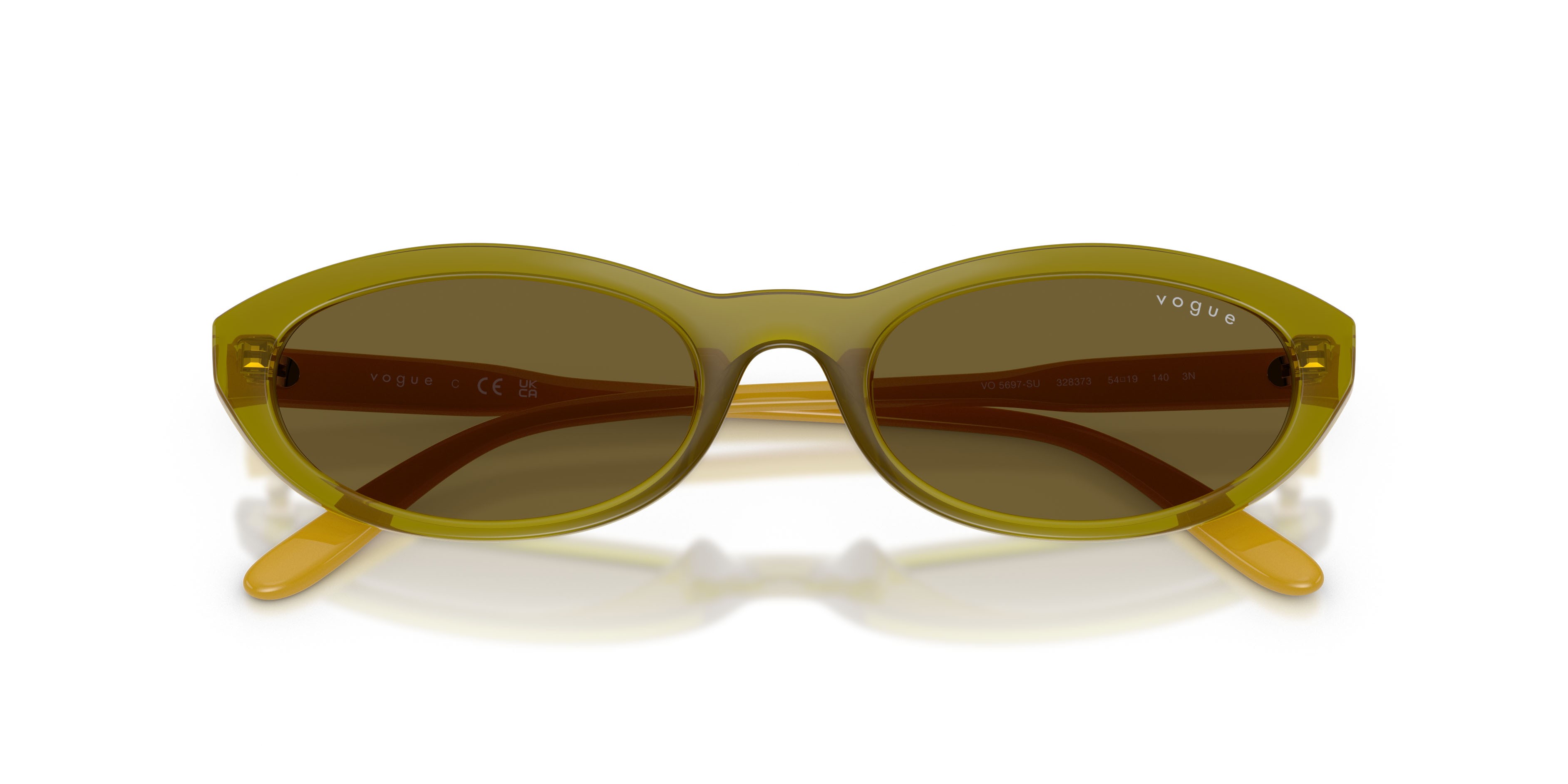 Sunglasses Vogue VO 5697SU (328373) color verde oliva trasparente shape oval lenses marrone scuro