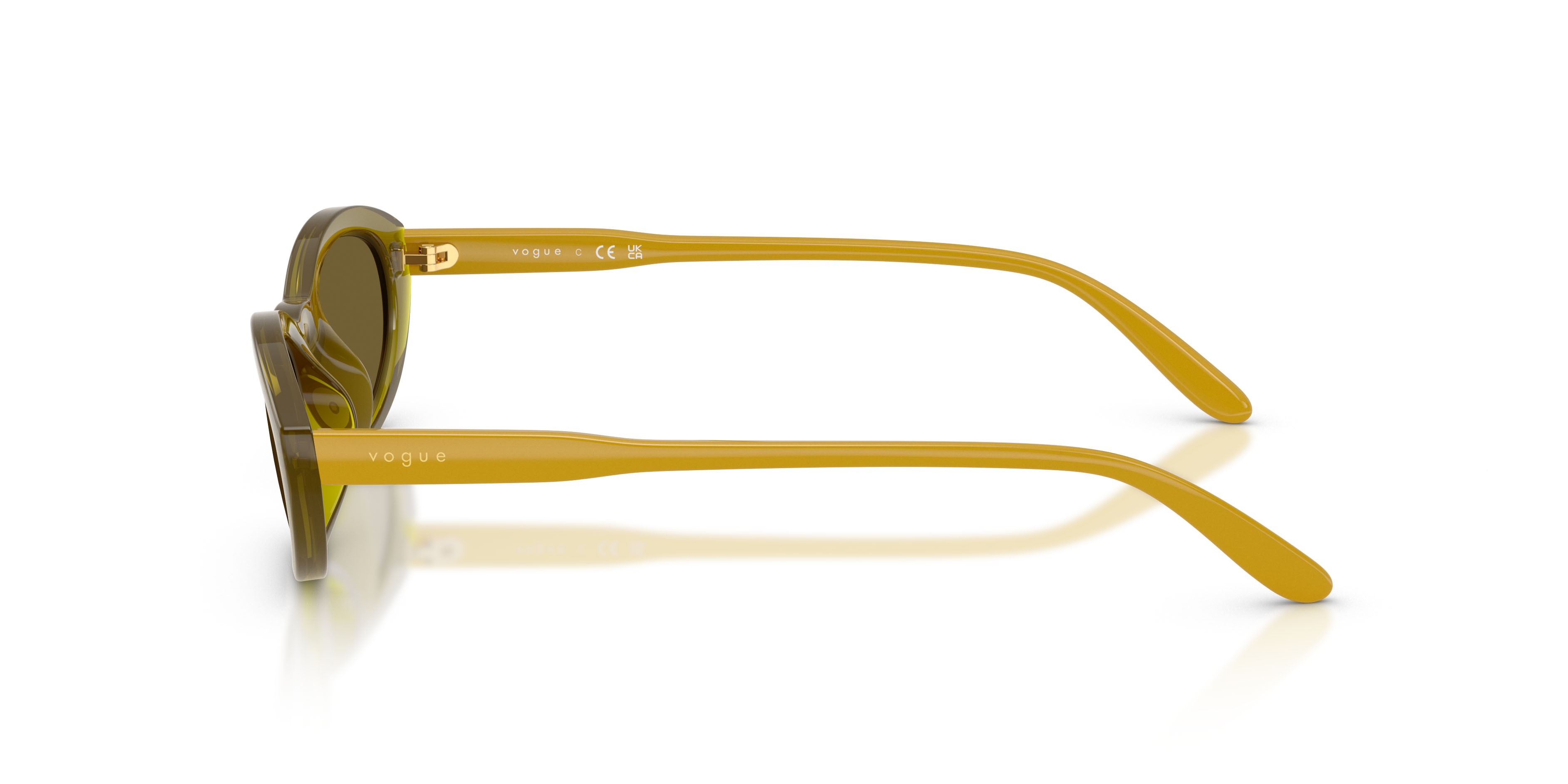 Sunglasses Vogue VO 5697SU (328373) color verde oliva trasparente shape oval lenses marrone scuro