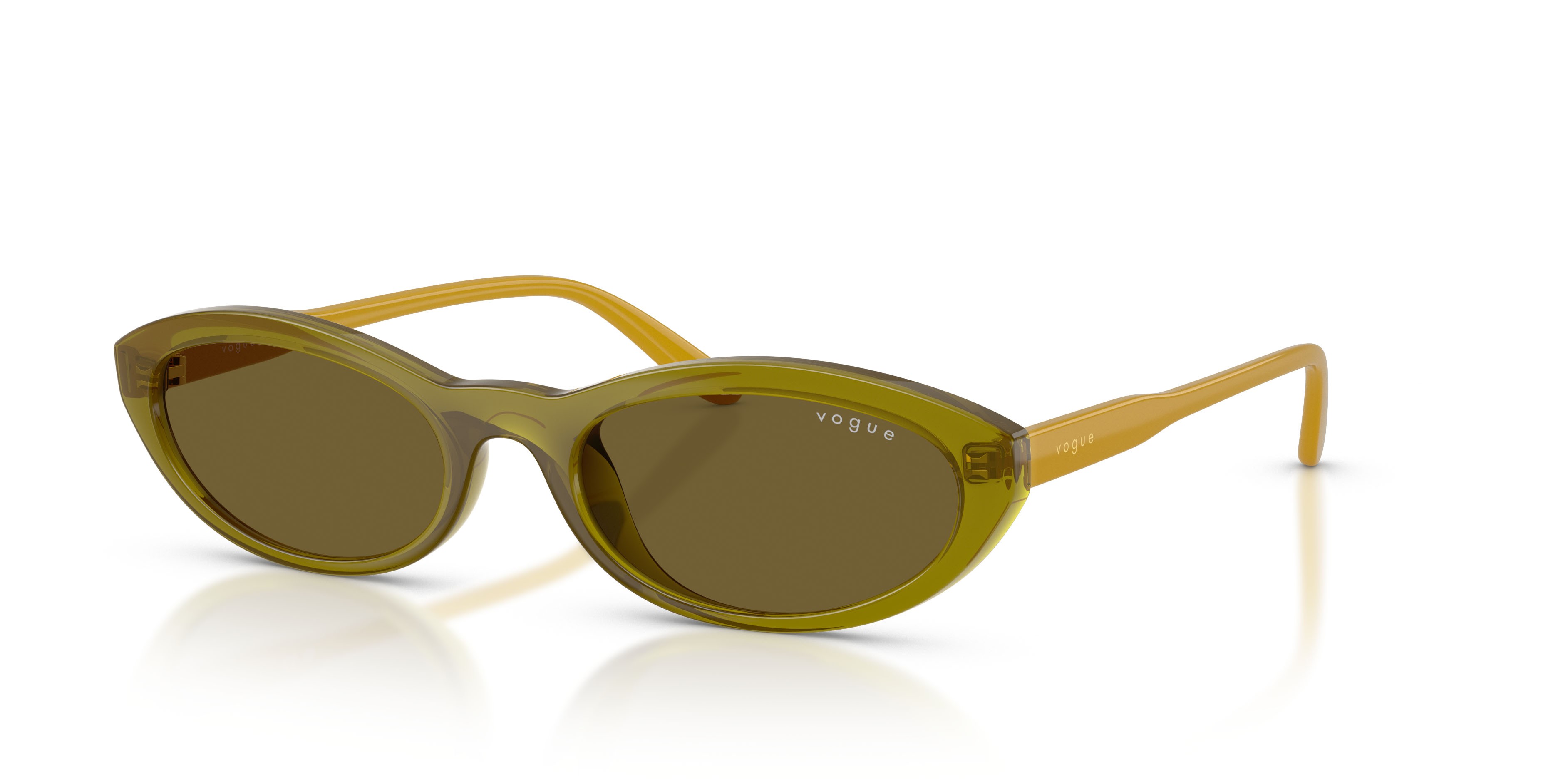 Sunglasses Vogue VO 5697SU (328373) color verde oliva trasparente shape oval lenses marrone scuro