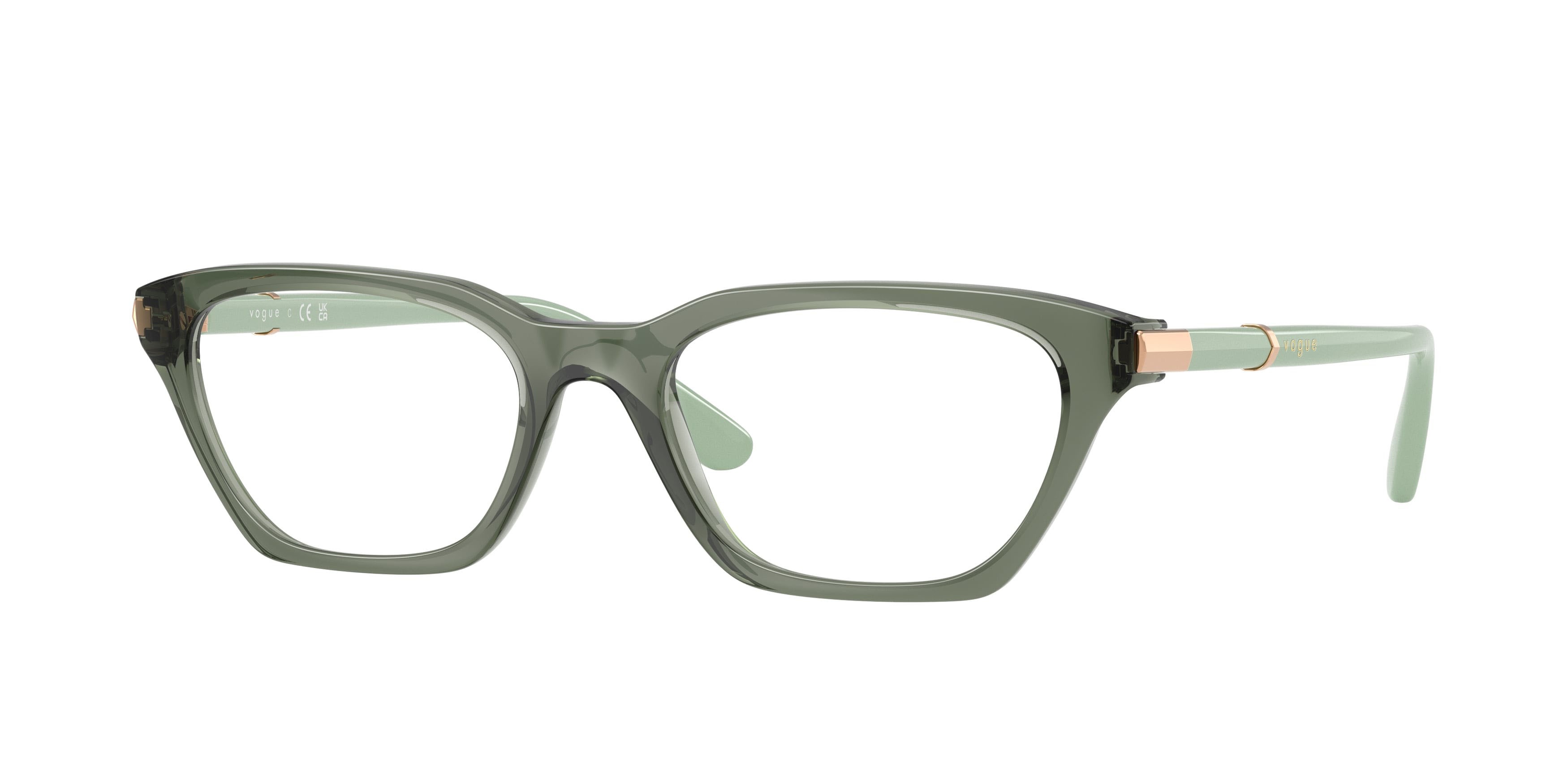 Eyeglasses Vogue VO 5698 (3086) color verde germano reale trasparente shape cat eye lenses lente demo