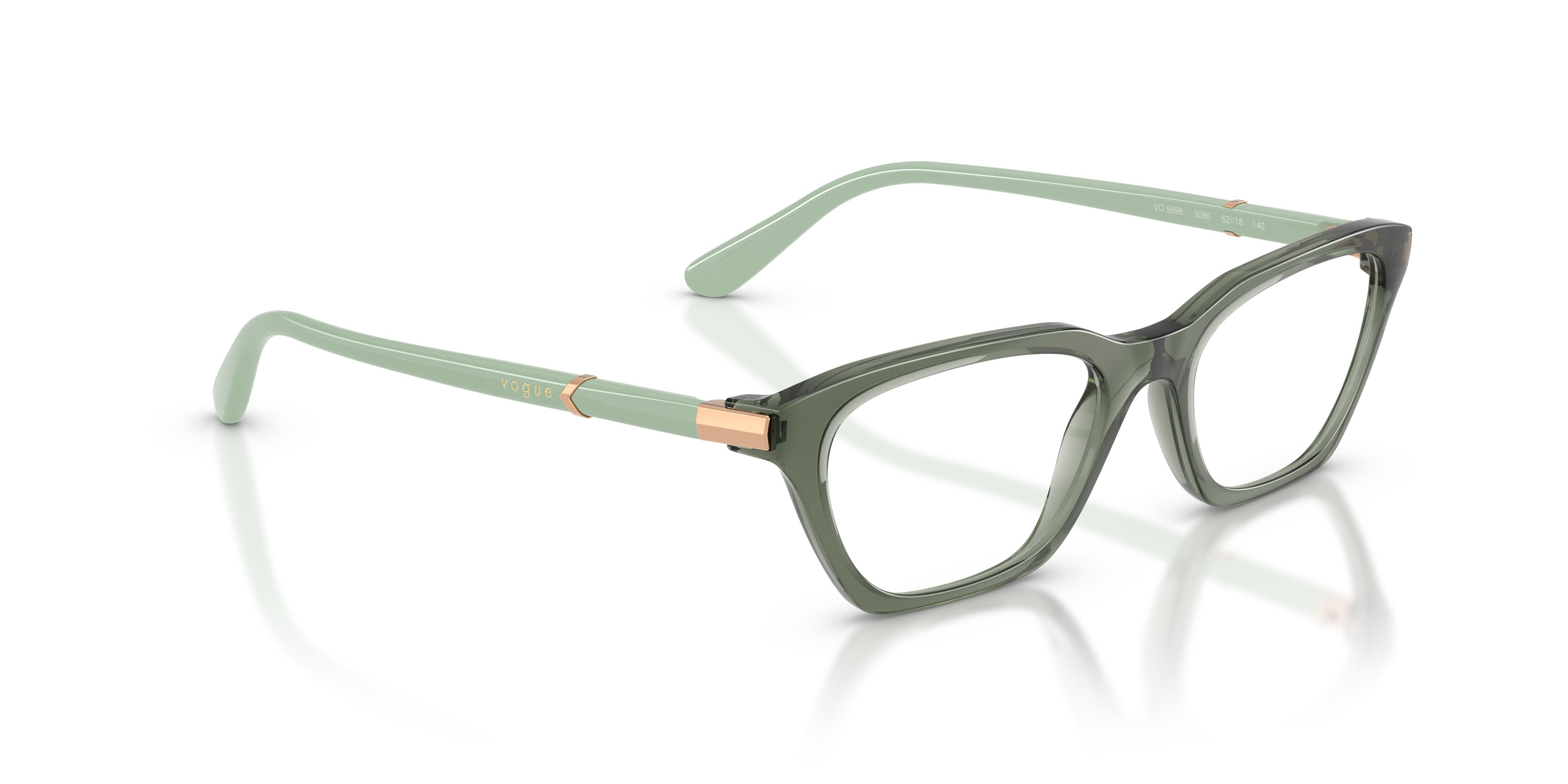 Eyeglasses Vogue VO 5698 (3086) color verde germano reale trasparente shape cat eye lenses lente demo
