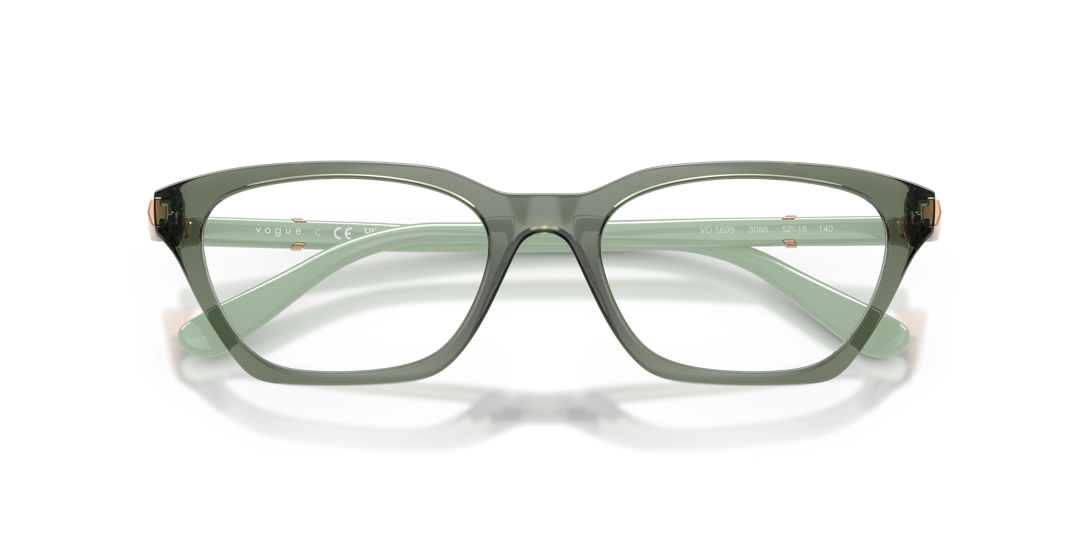 Eyeglasses Vogue VO 5698 (3086) color verde germano reale trasparente shape cat eye lenses lente demo