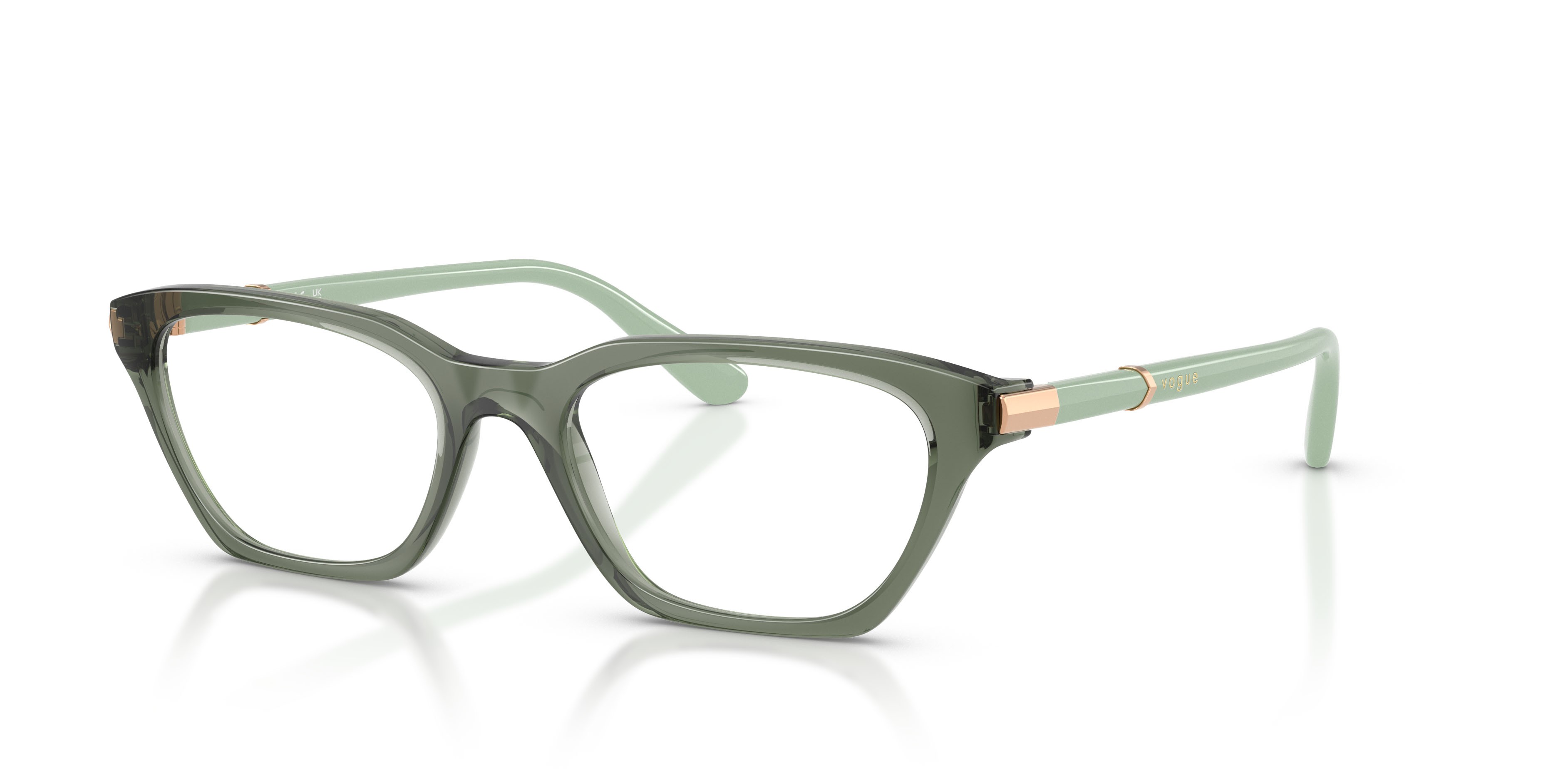 Eyeglasses Vogue VO 5698 (3086) color verde germano reale trasparente shape cat eye lenses lente demo