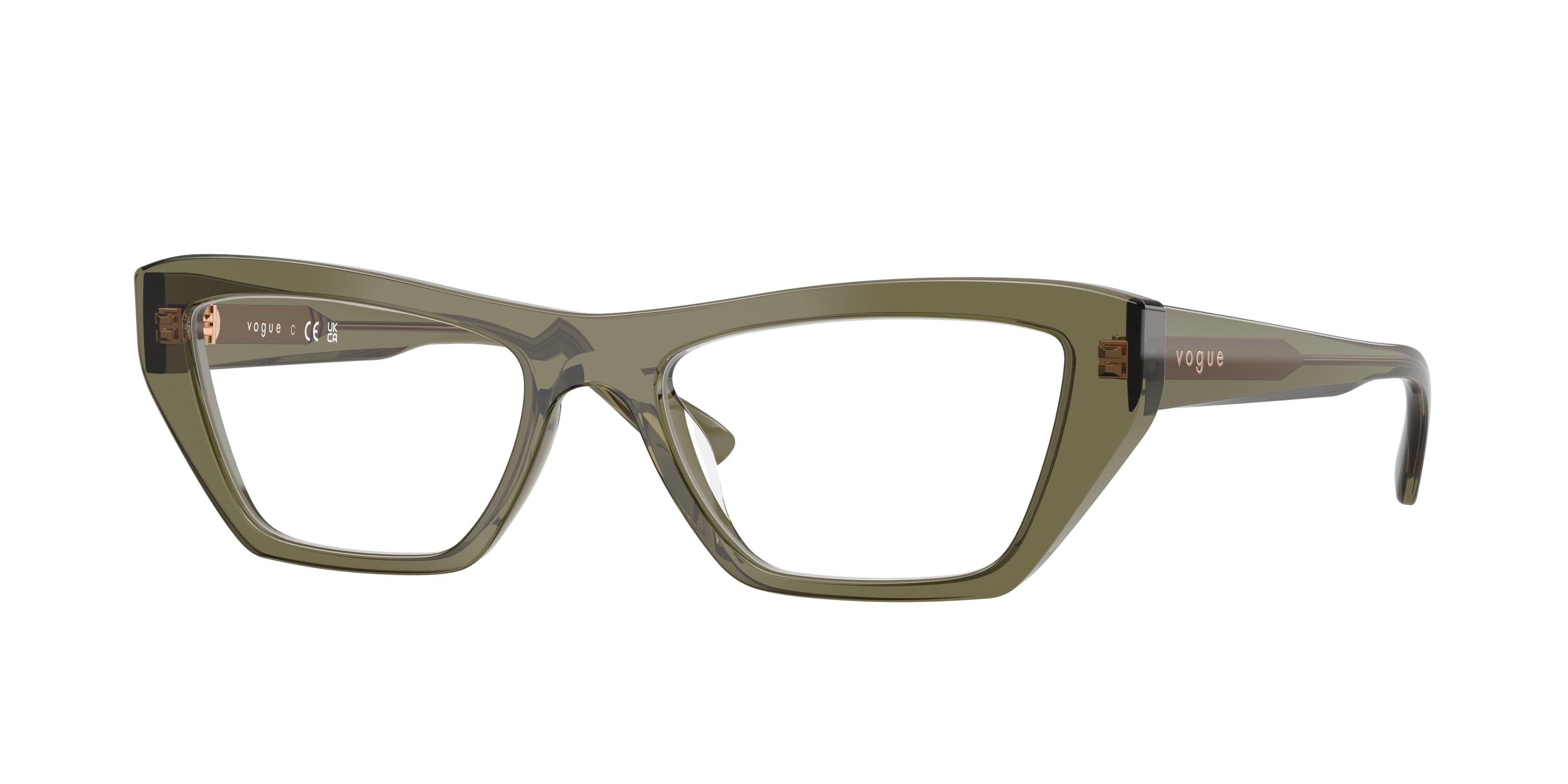 Occhiali da vista Vogue VO 5701U (3289) colore verde oliva trasparente forma cat eye lenti lente demo