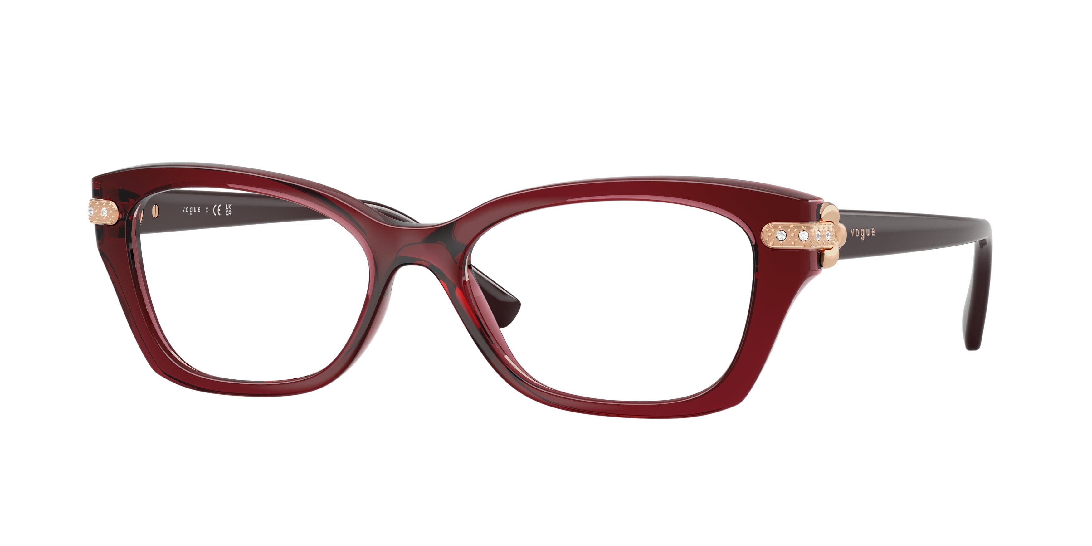 Eyeglasses Vogue VO 5704B (3286) color bordeaux trasparente shape cat eye lenses lente demo