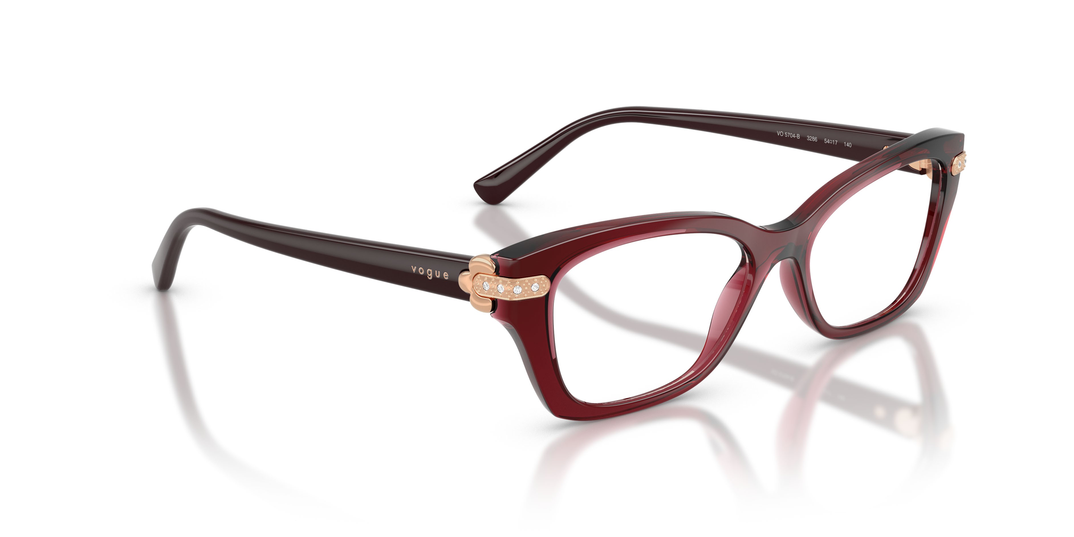 Eyeglasses Vogue VO 5704B (3286) color bordeaux trasparente shape cat eye lenses lente demo