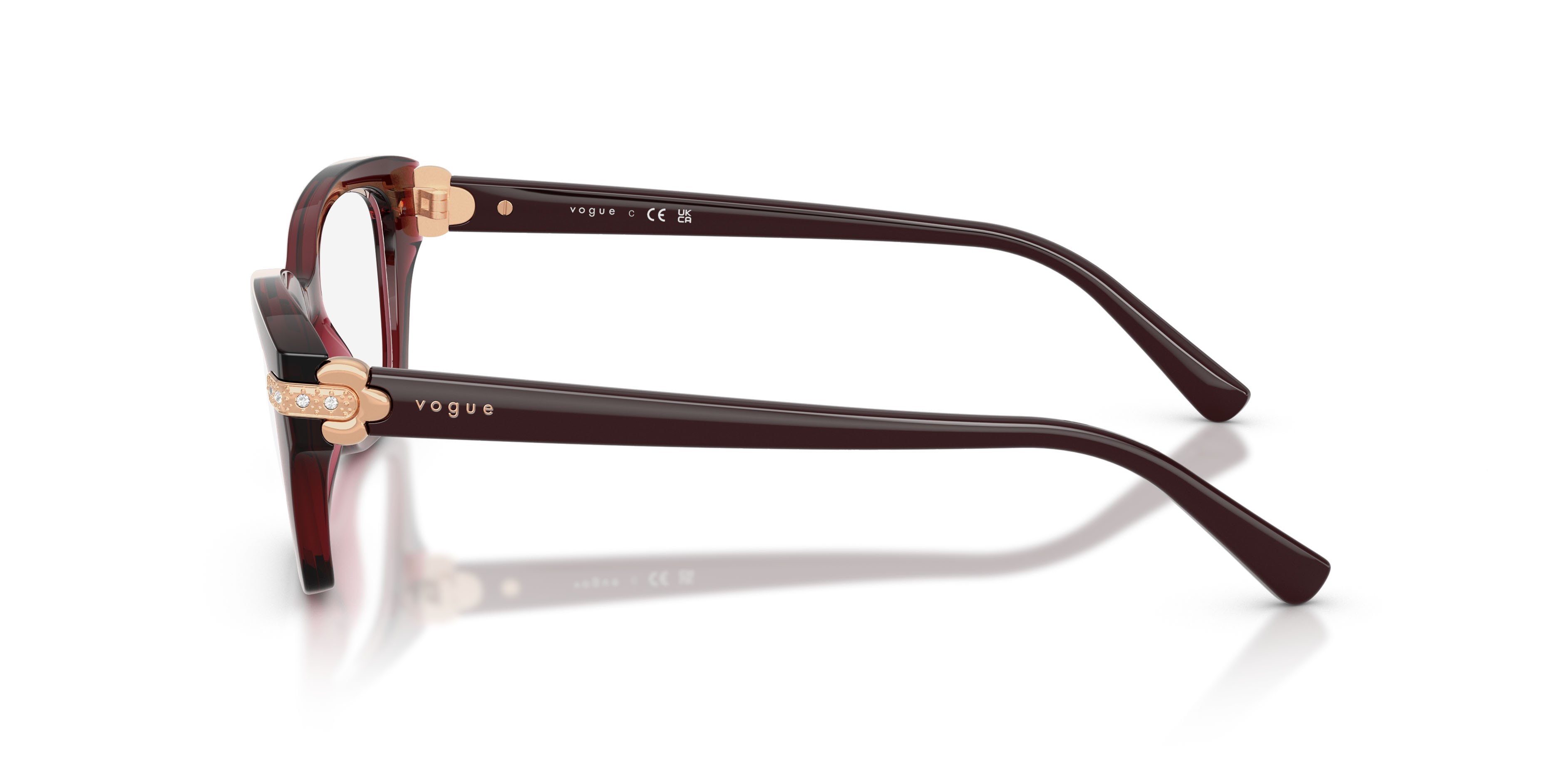 Eyeglasses Vogue VO 5704B (3286) color bordeaux trasparente shape cat eye lenses lente demo