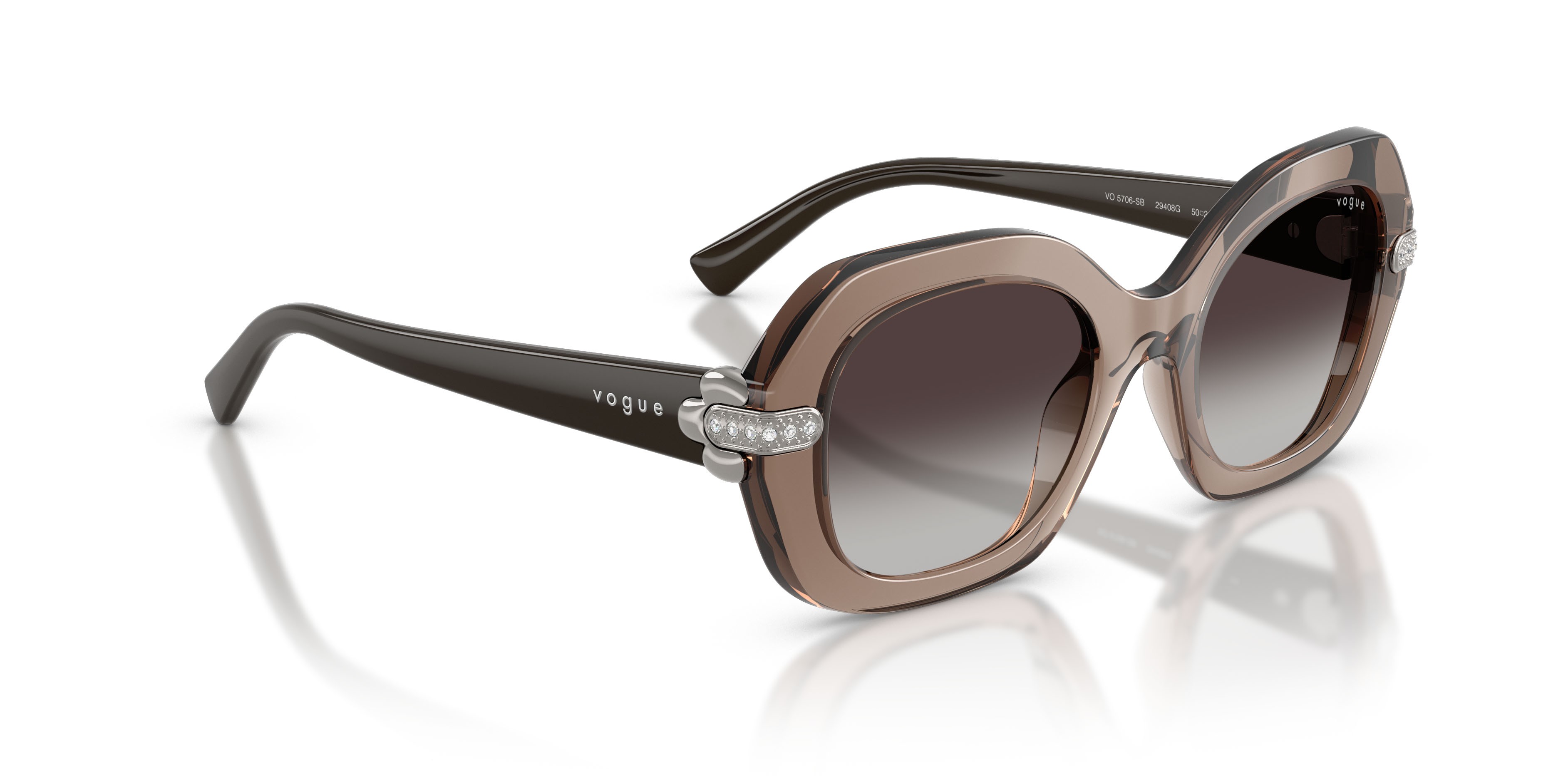 Occhiali da sole Vogue VO 5706SB (29408G) colore marrone trasparente forma irregolare lenti sfumato grigio