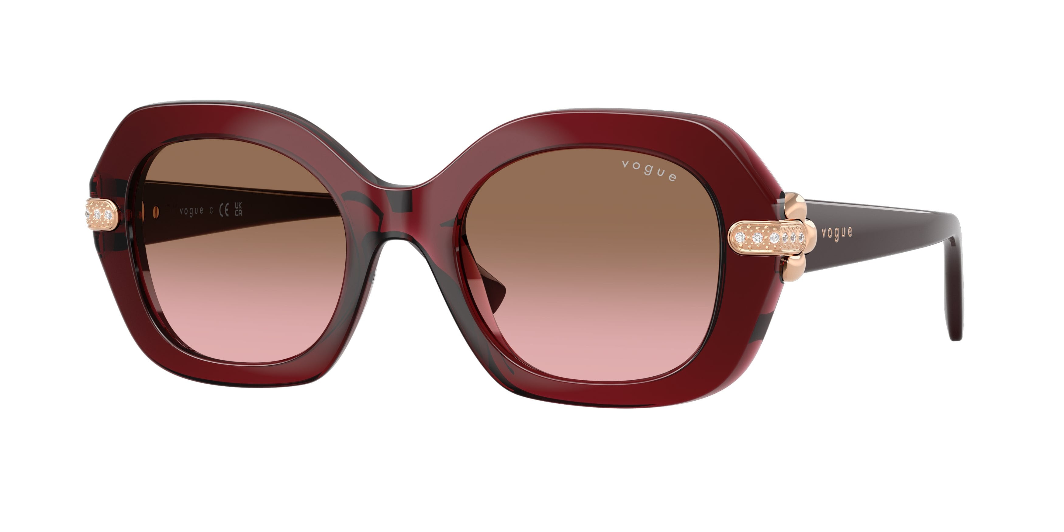 Occhiali da sole Vogue VO 5706SB (328614) colore bordeaux trasparente forma irregolare lenti rosa sfumato marrone