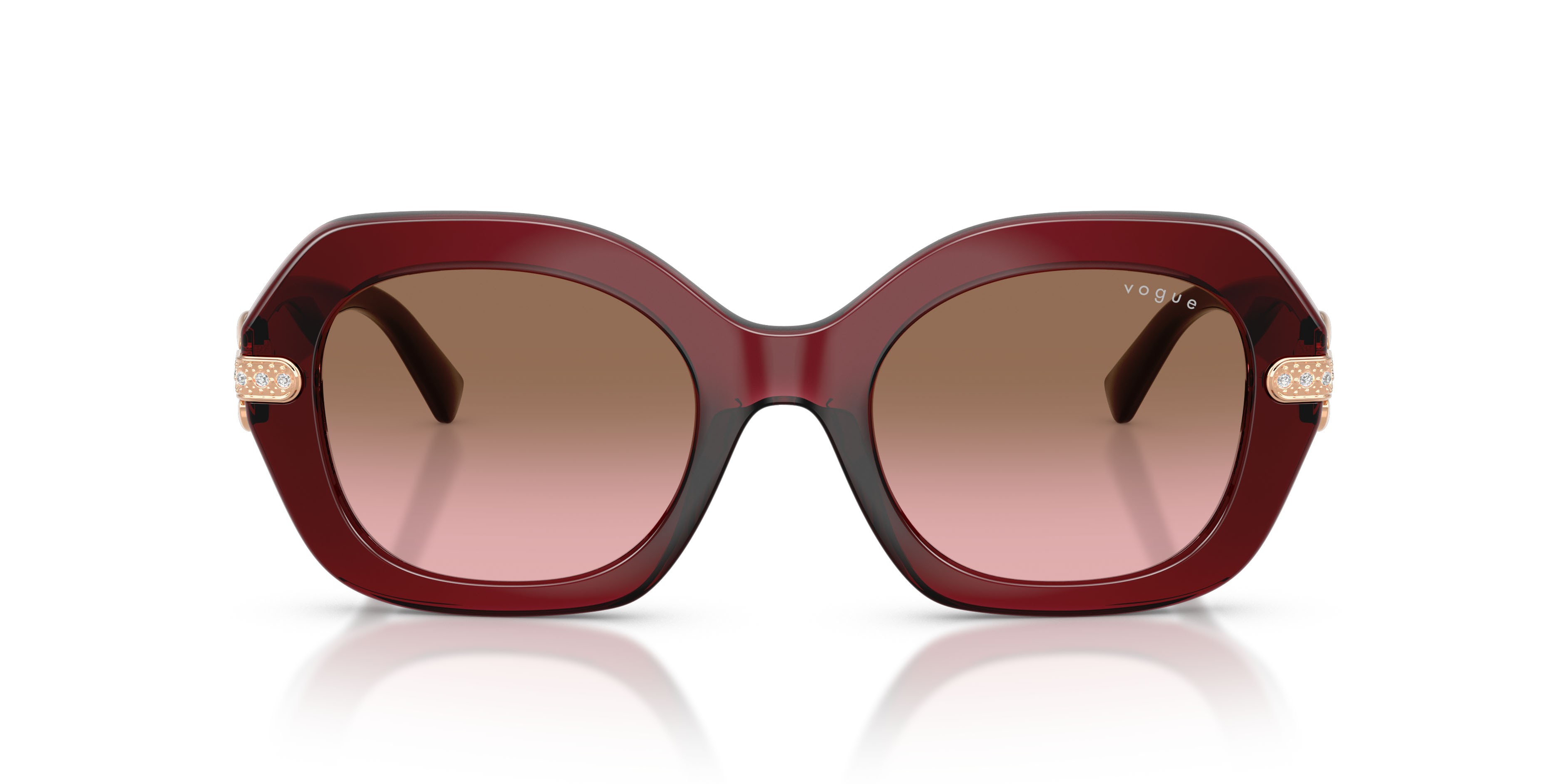 Occhiali da sole Vogue VO 5706SB (328614) colore bordeaux trasparente forma irregolare lenti rosa sfumato marrone