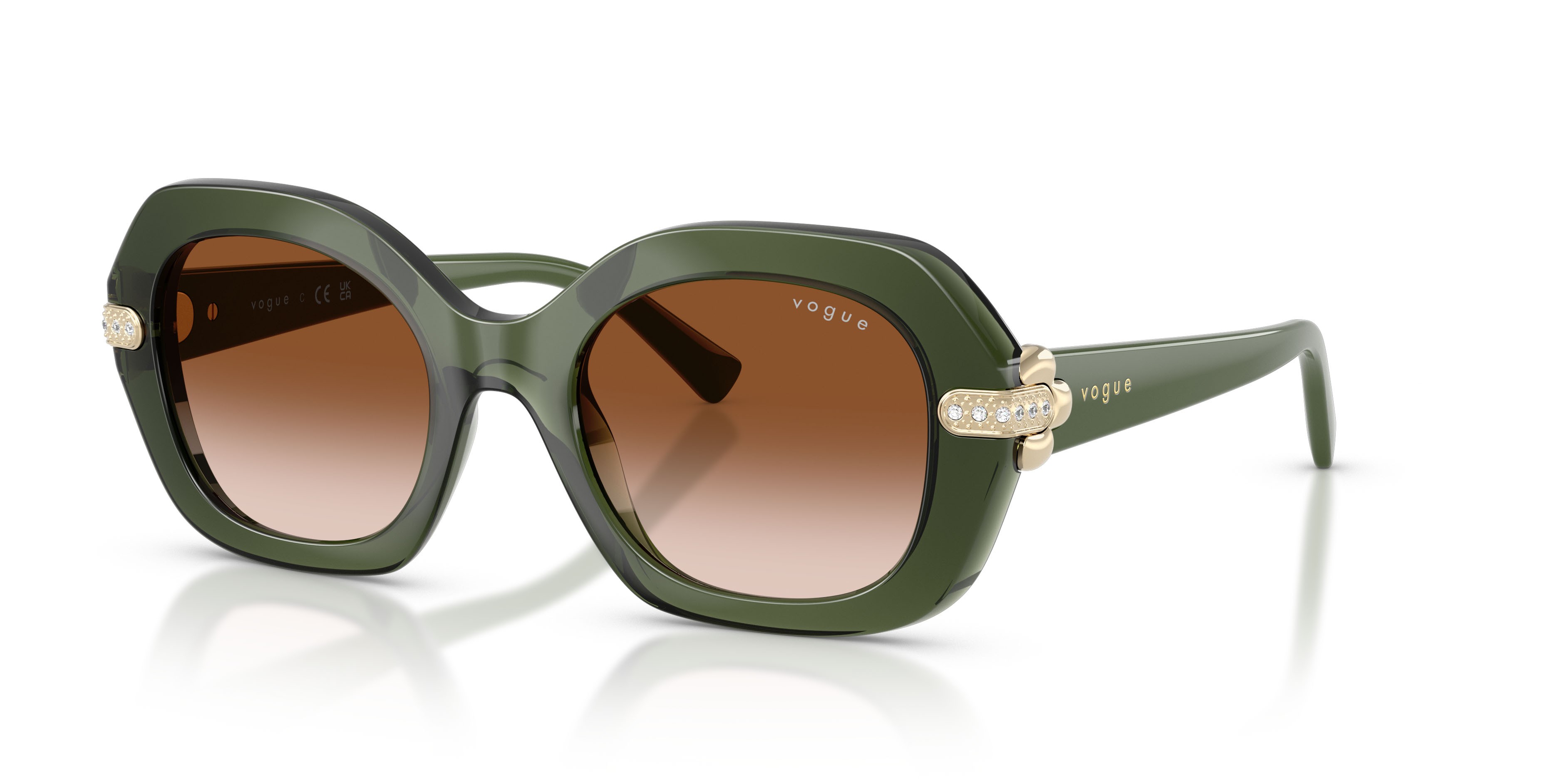 Occhiali da sole Vogue VO 5706SB (328713) colore verde trasparente forma irregolare lenti marrone sfumato