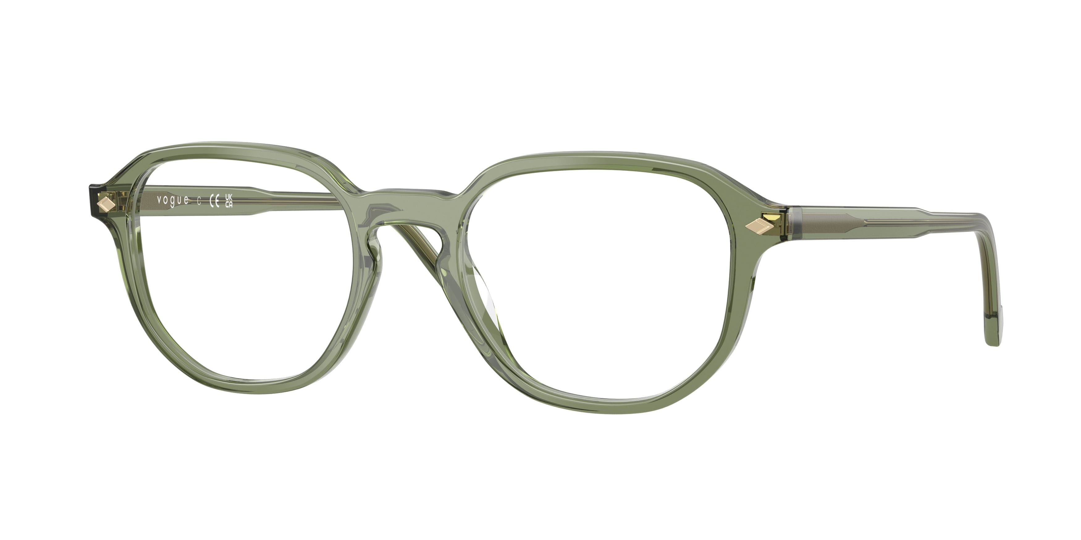 Eyeglasses Vogue VO 5708 (3187) color verde trasparente shape irregular lenses lente demo