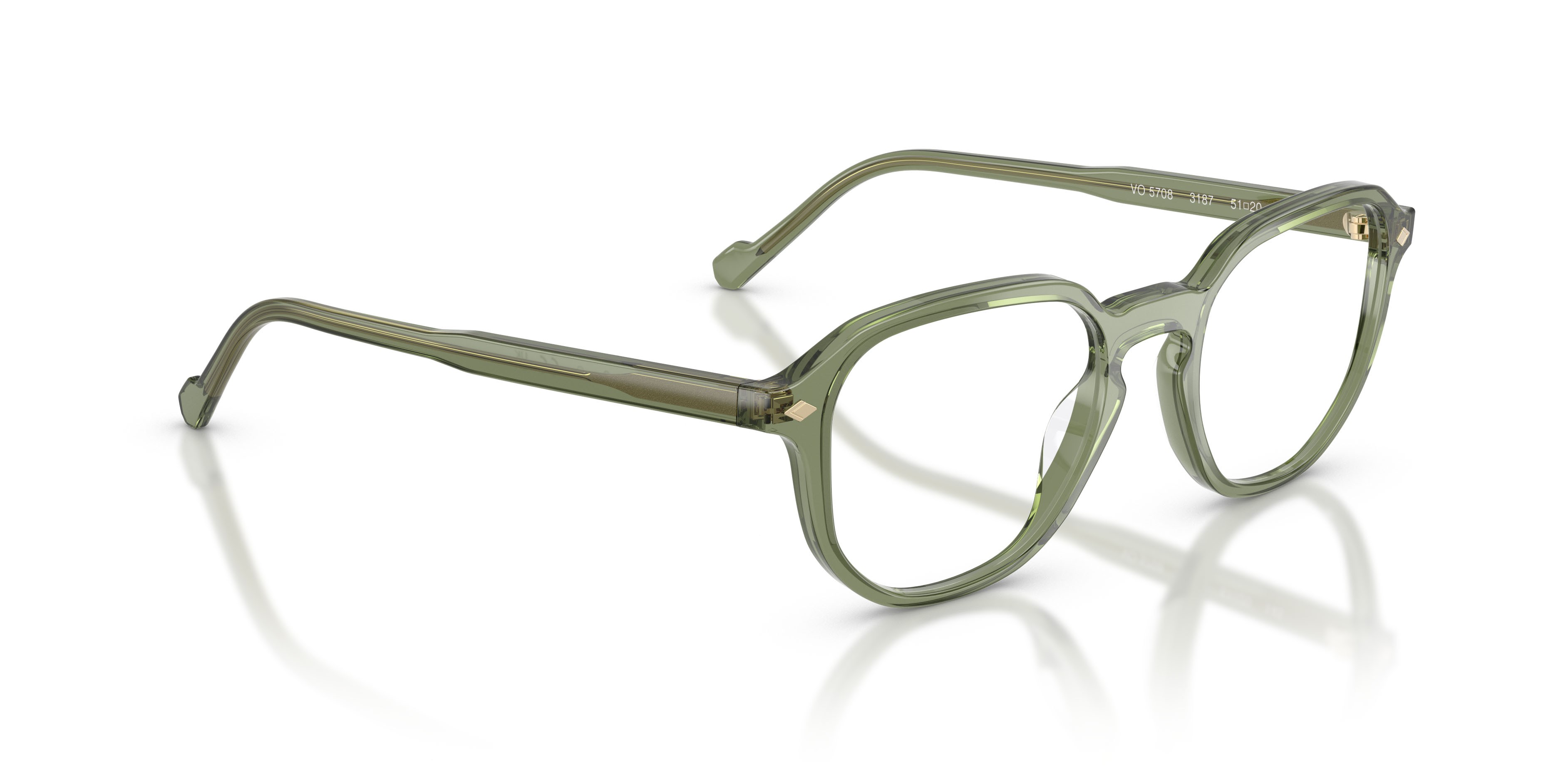 Eyeglasses Vogue VO 5708 (3187) color verde trasparente shape irregular lenses lente demo